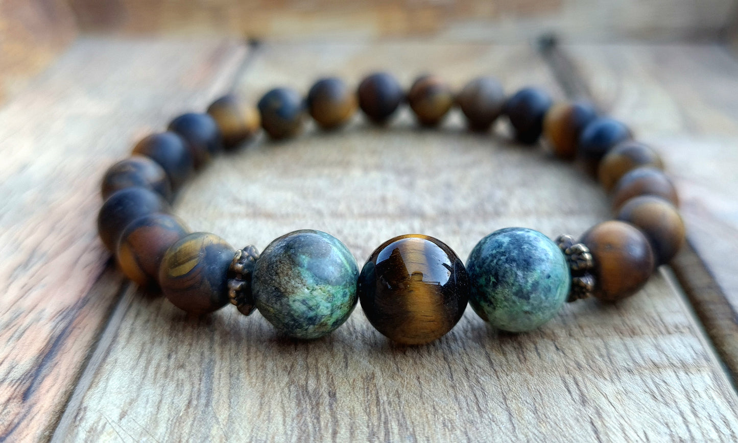 Nahle® 8mm Naturstein-Armband 10mm Tiger-Türkis Blume
