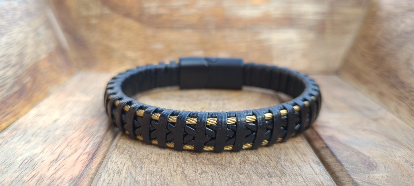 Lederarmband Schwarz Edelstahl