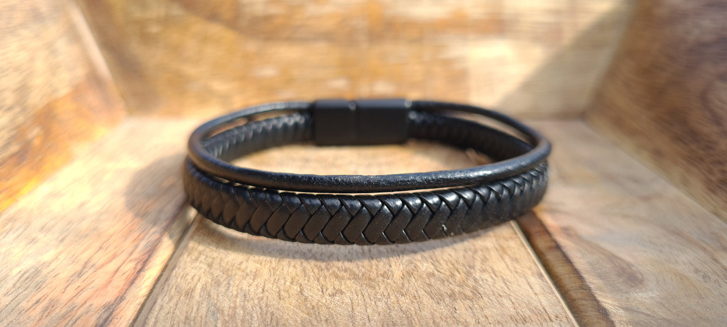 Lederarmband Schwarz geflochten