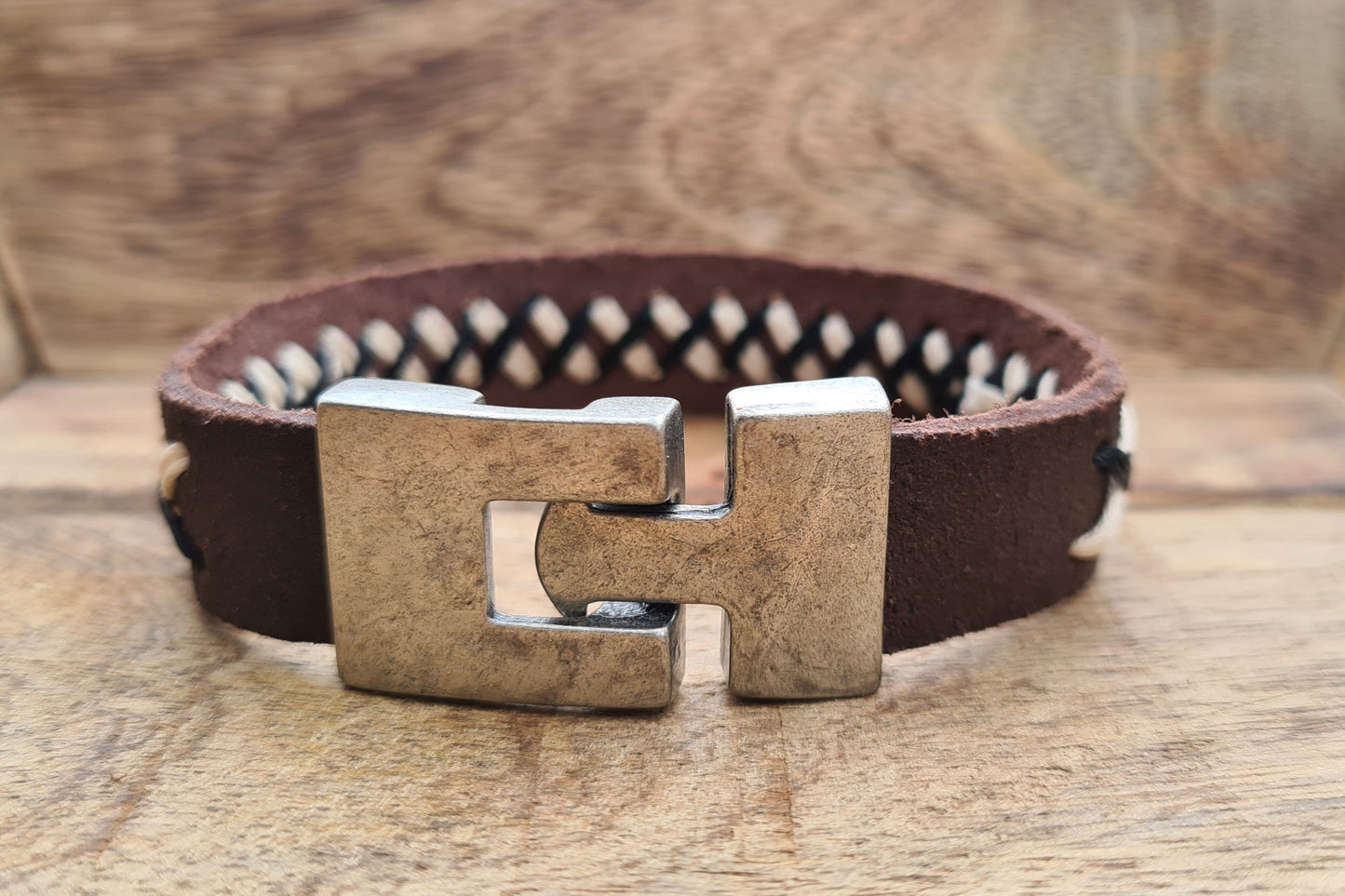 Lederarmband Dunkelbraun geflochten