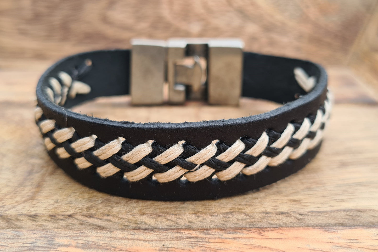 Lederarmband Schwarz geflochten
