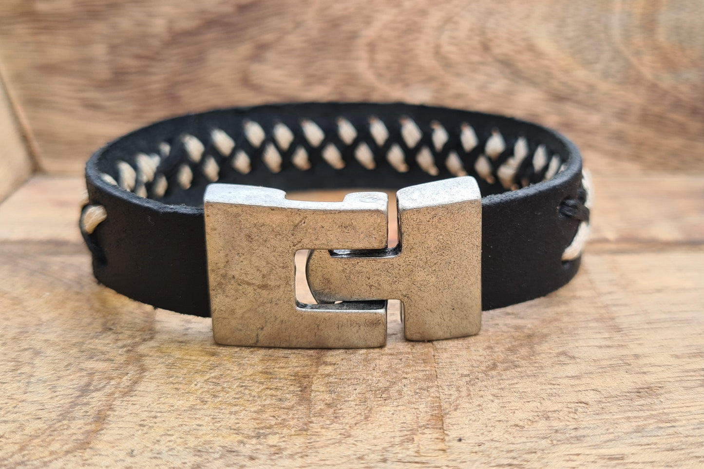 Lederarmband Schwarz geflochten