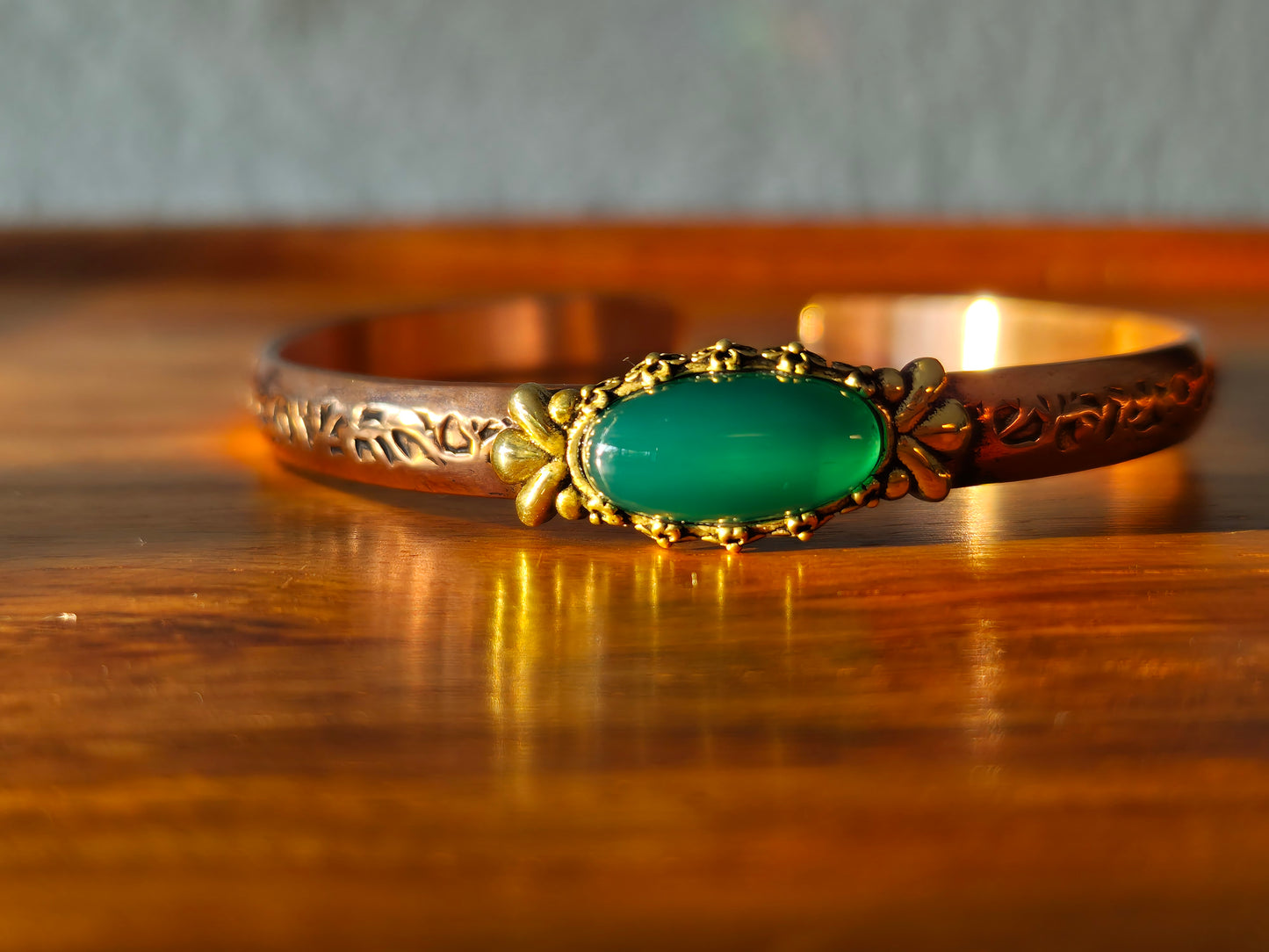 Kupfer Armband Grüner Achat