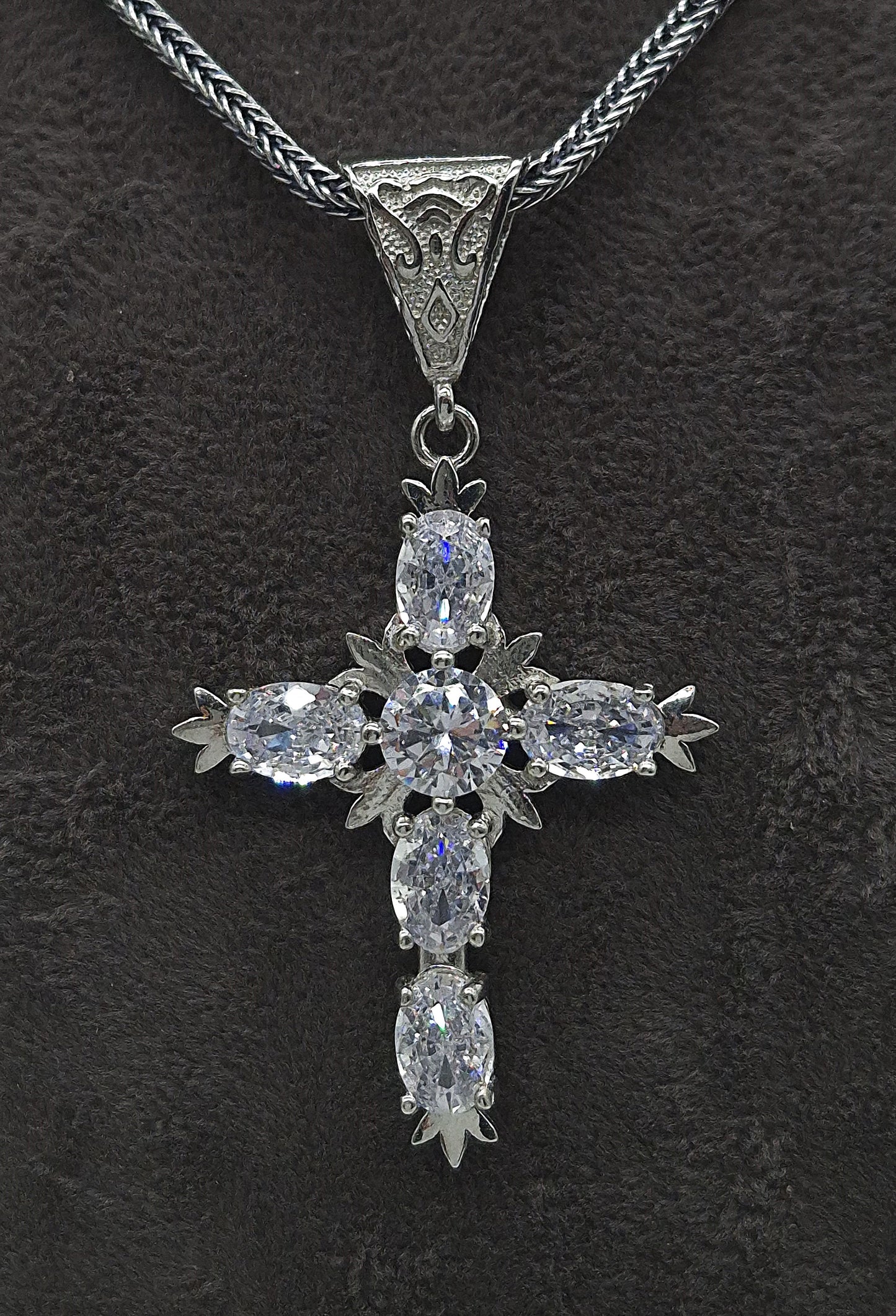 Silber Fuchsschwanzkette 925 Kristall Kreuz Anhänger