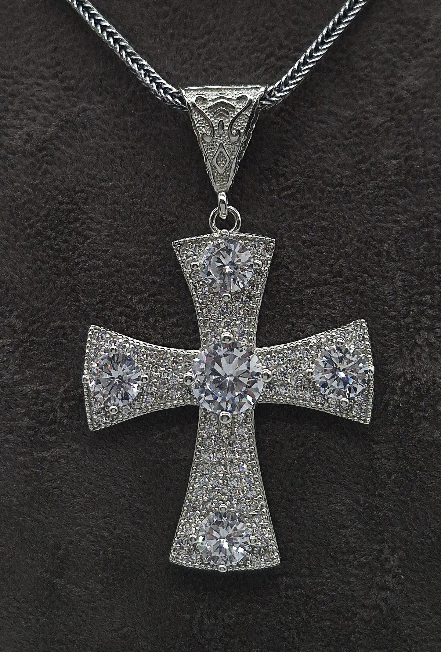 Silber Fuchsschwanzkette 925 Kristall Kreuz Anhänger