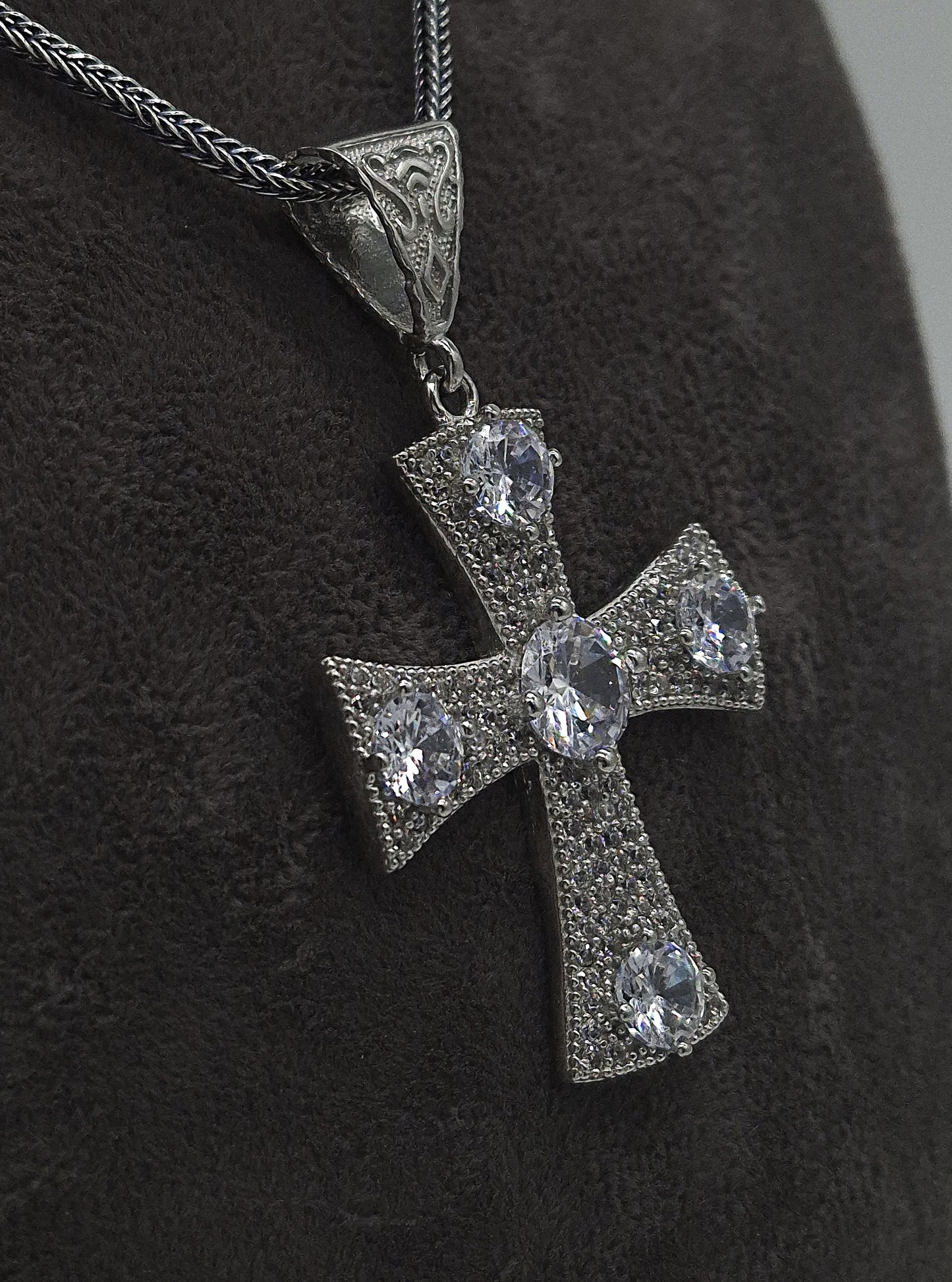 Silber Fuchsschwanzkette 925 Kristall Kreuz Anhänger