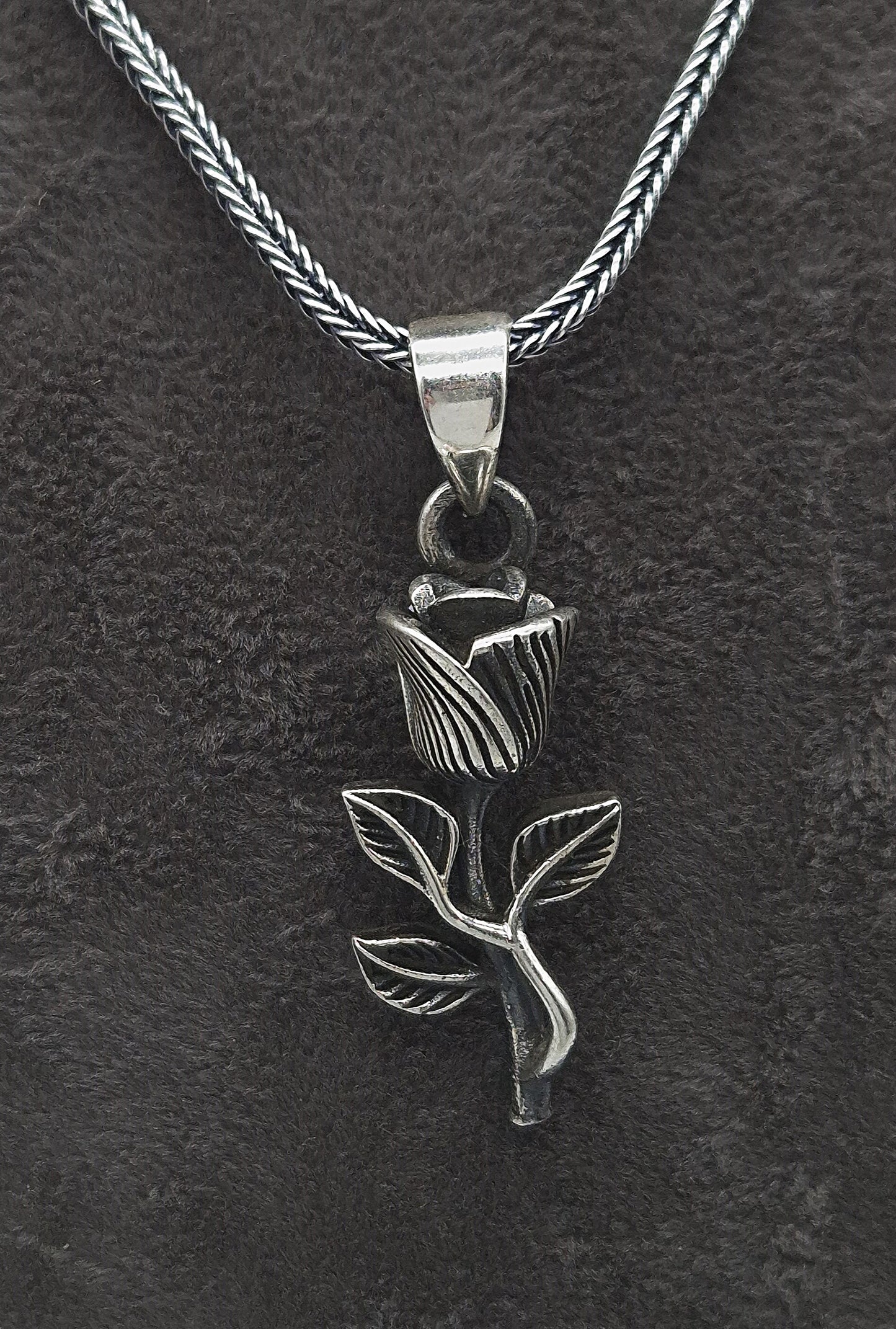 Silber Fuchsschwanzkette 925 Rose Anhänger