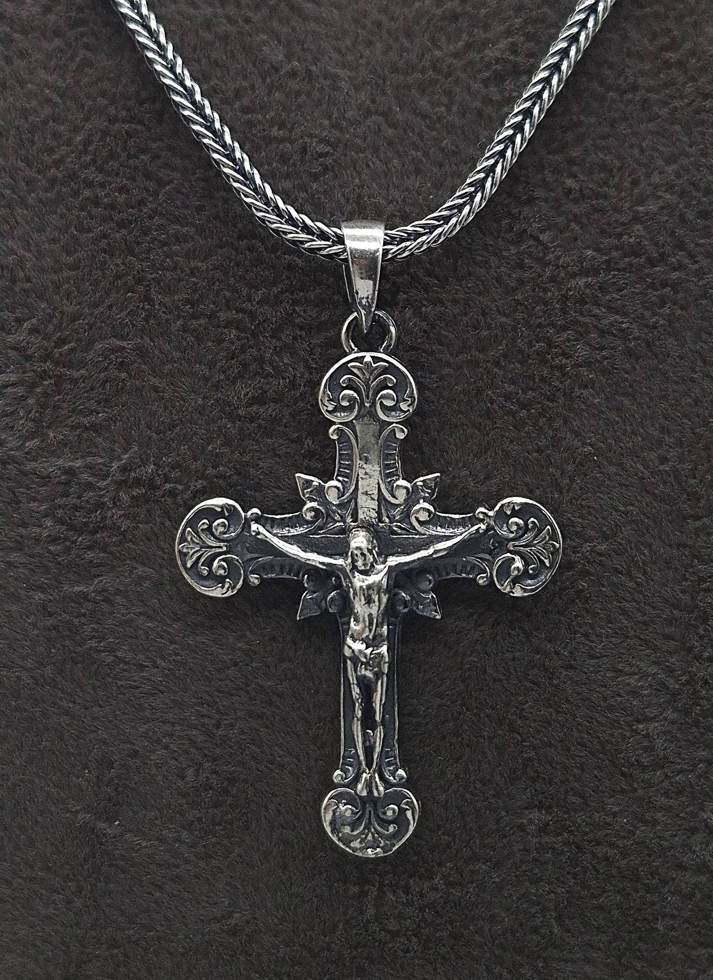 Silber Fuchsschwanzkette 925 Jesus Kreuz Anhänger
