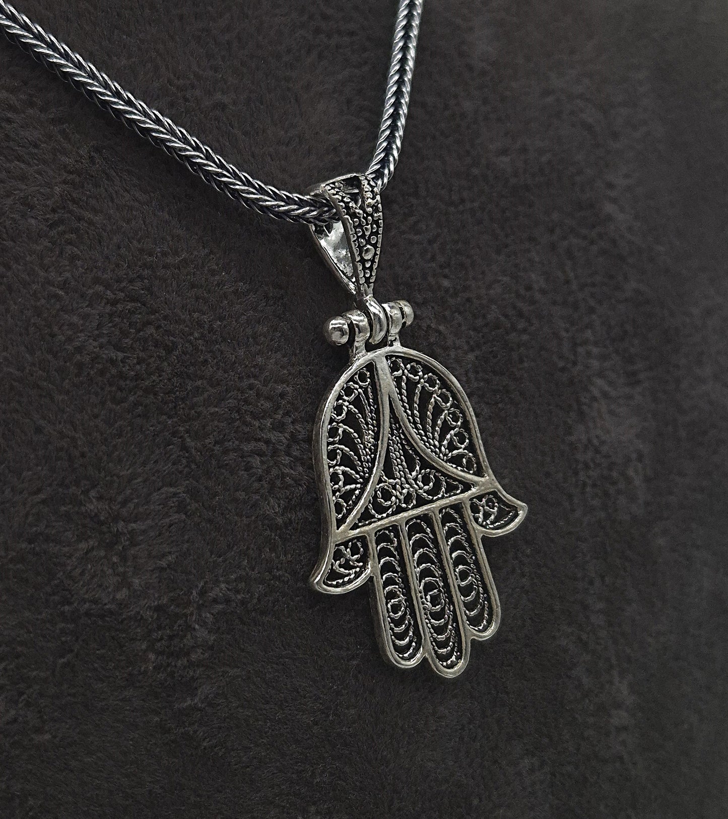 Silber Fuchsschwanzkette 925 Hand der Fatima Anhänger