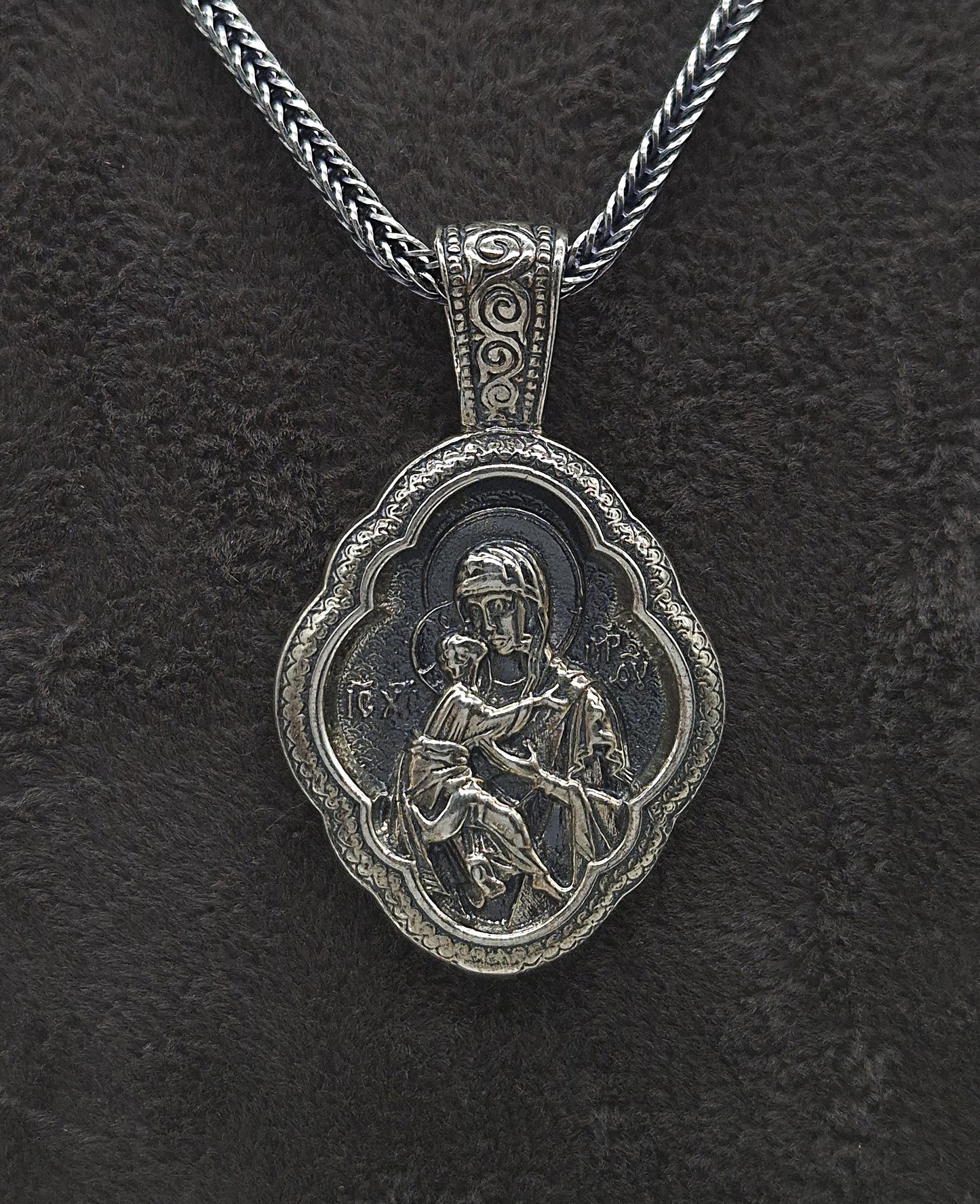 Silber Fuchsschwanzkette 925 Maria Ikone Anhänger
