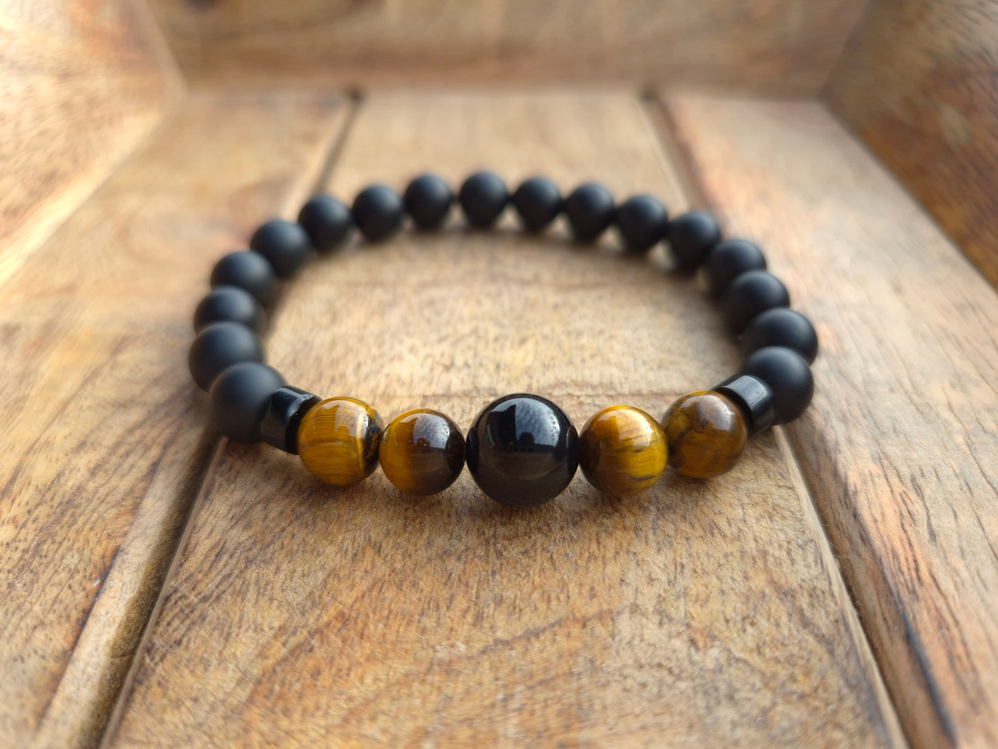 Nahle® 8mm Naturstein-Armband Tigerauge 10mm Onyx
