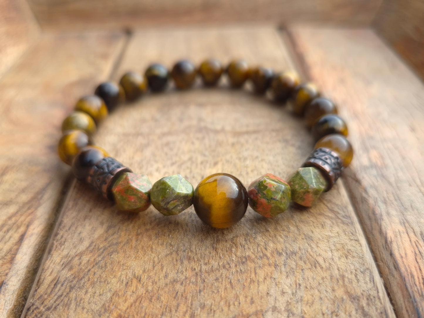 Nahle® 8mm Naturstein-Armband 10mm Tigerauge Unakit