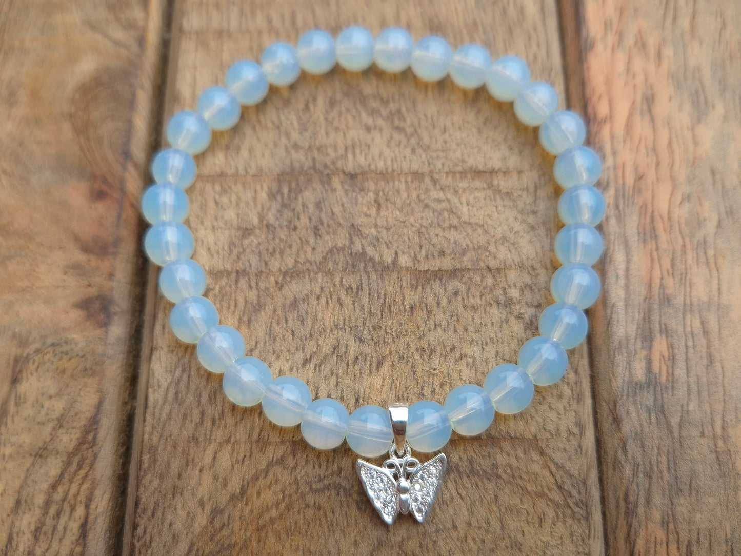 Nahle® 6mm Naturstein-Armband 925 Silber Schmetterling