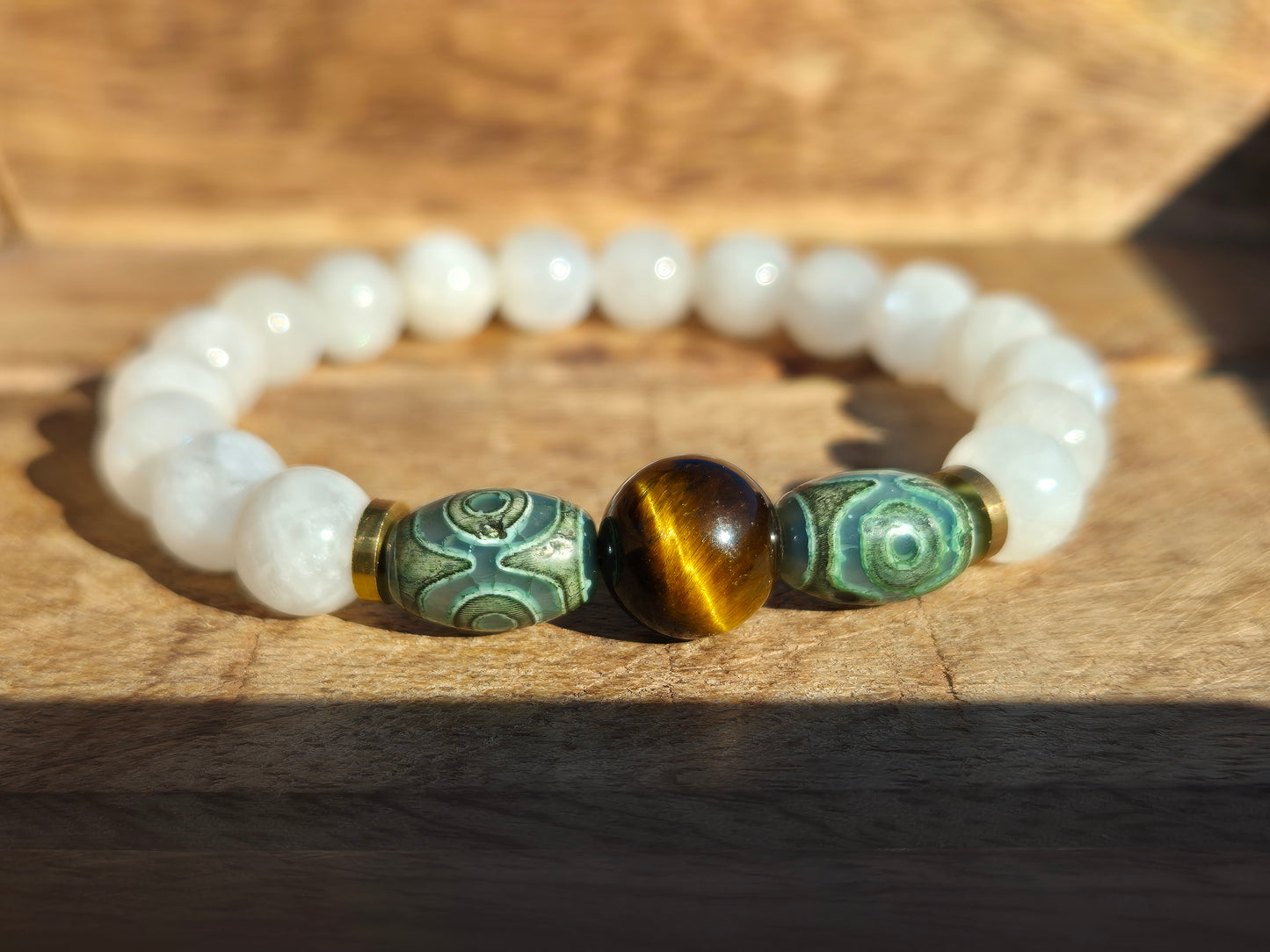Nahle® 8mm Naturstein-Armband 10mm Tigerauge Mondstein