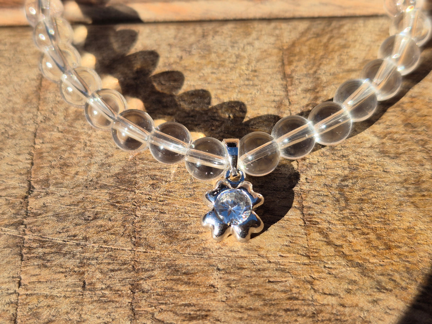 Nahle® 6mm Naturstein-Armband Bergkristall 925 Silber Blume