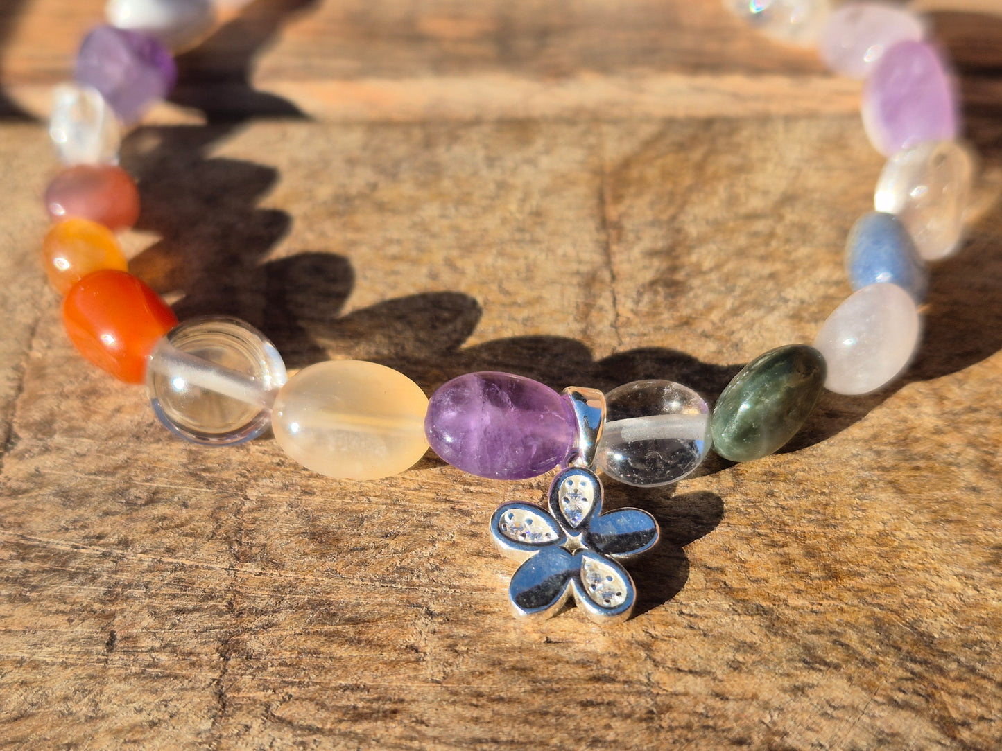 Nahle® 6mm Naturstein-Armband Chakra 925 Silber Blume