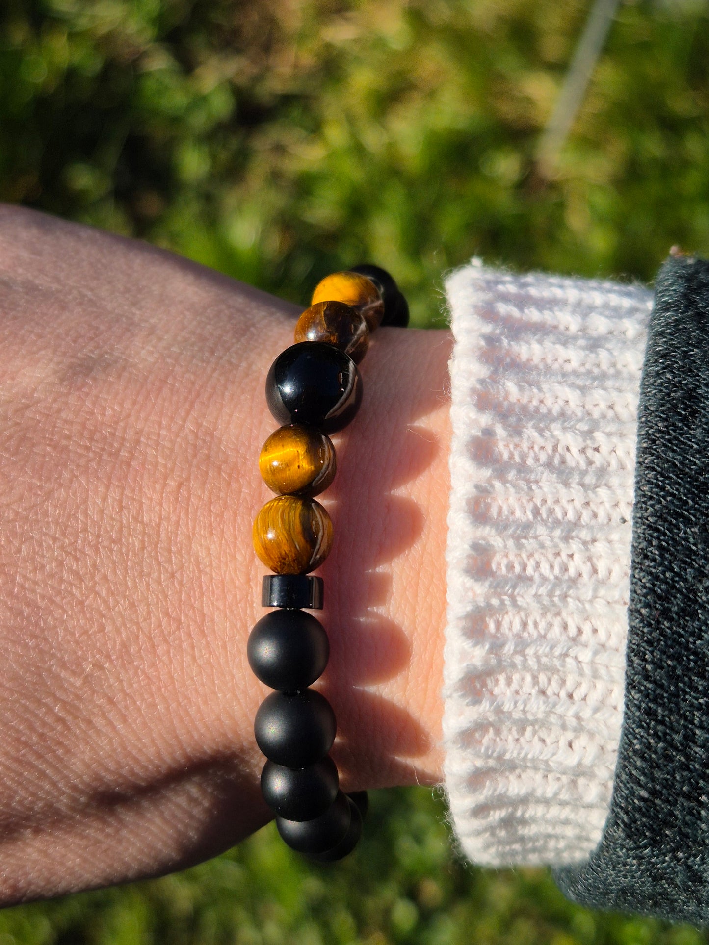 Nahle® 8mm Naturstein-Armband Tigerauge 10mm Onyx