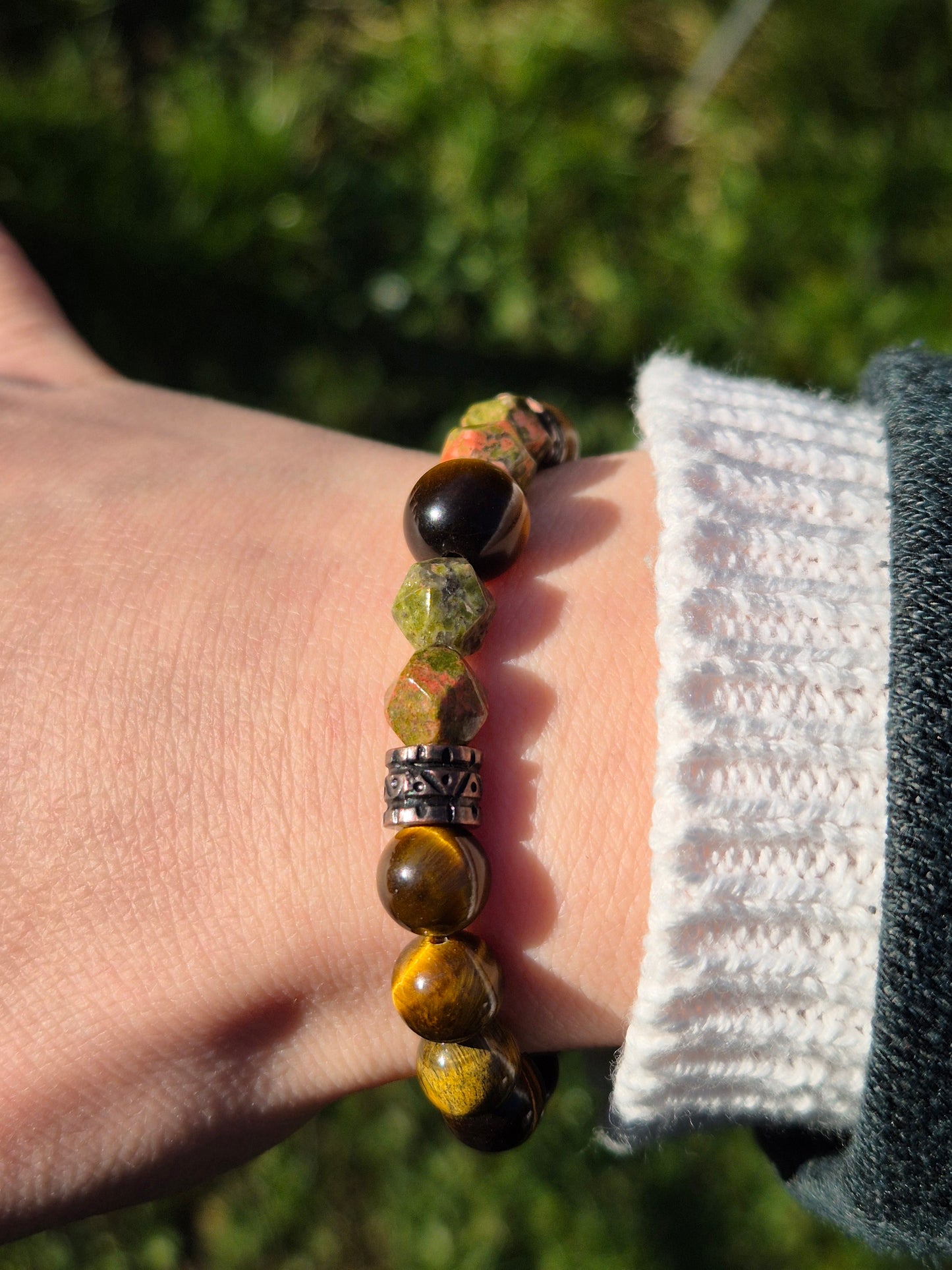 Nahle® 8mm Naturstein-Armband 10mm Tigerauge Unakit