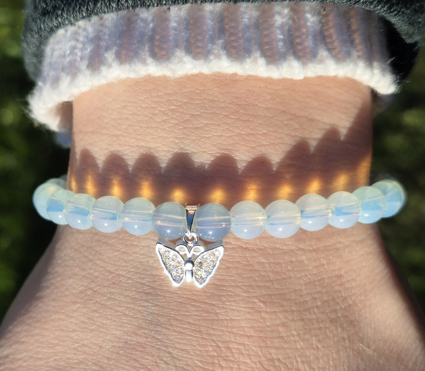 Nahle® 6mm Naturstein-Armband 925 Silber Schmetterling