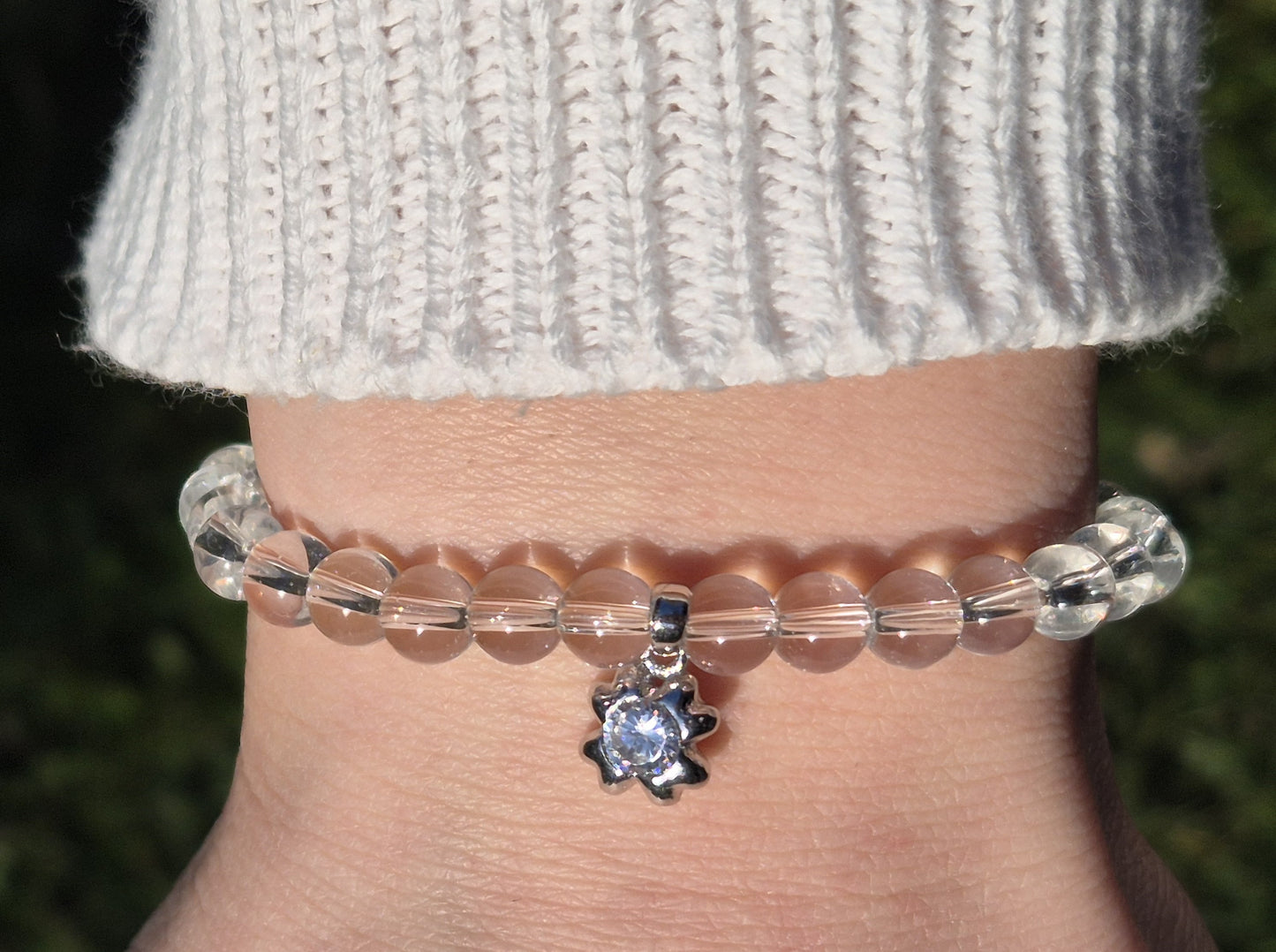 Nahle® 6mm Naturstein-Armband Bergkristall 925 Silber Blume