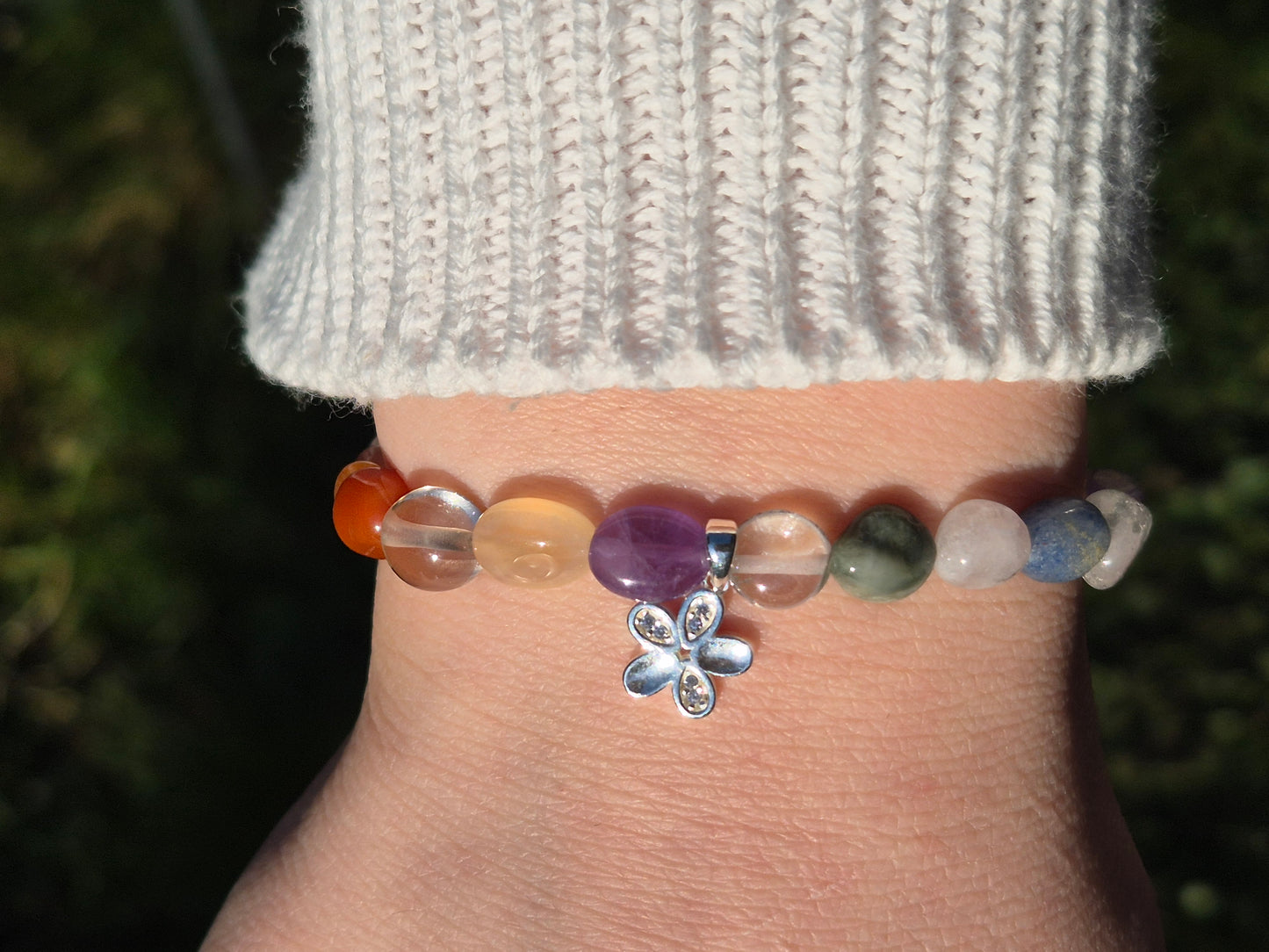 Nahle® 6mm Naturstein-Armband Chakra 925 Silber Blume