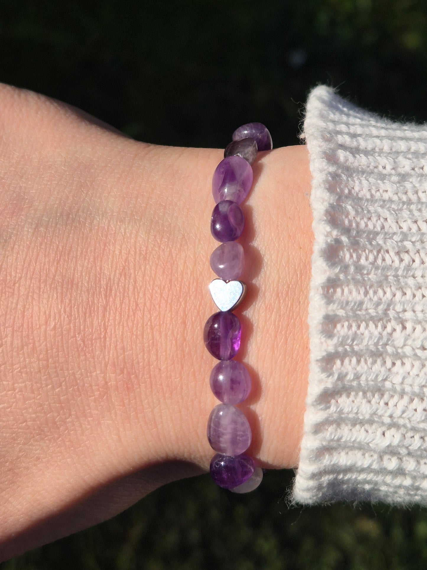 Nahle® 6mm Naturstein-Armband Amethyst Edelstahl Herz