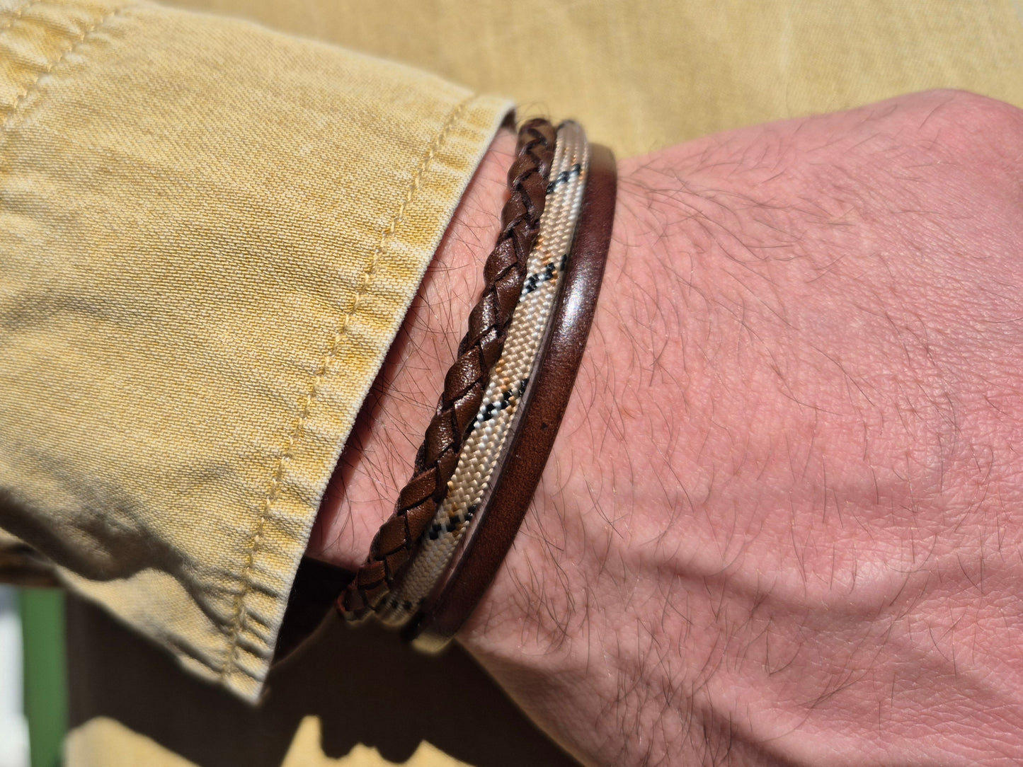 Lederarmband Dunkelbraun Stoffkordel