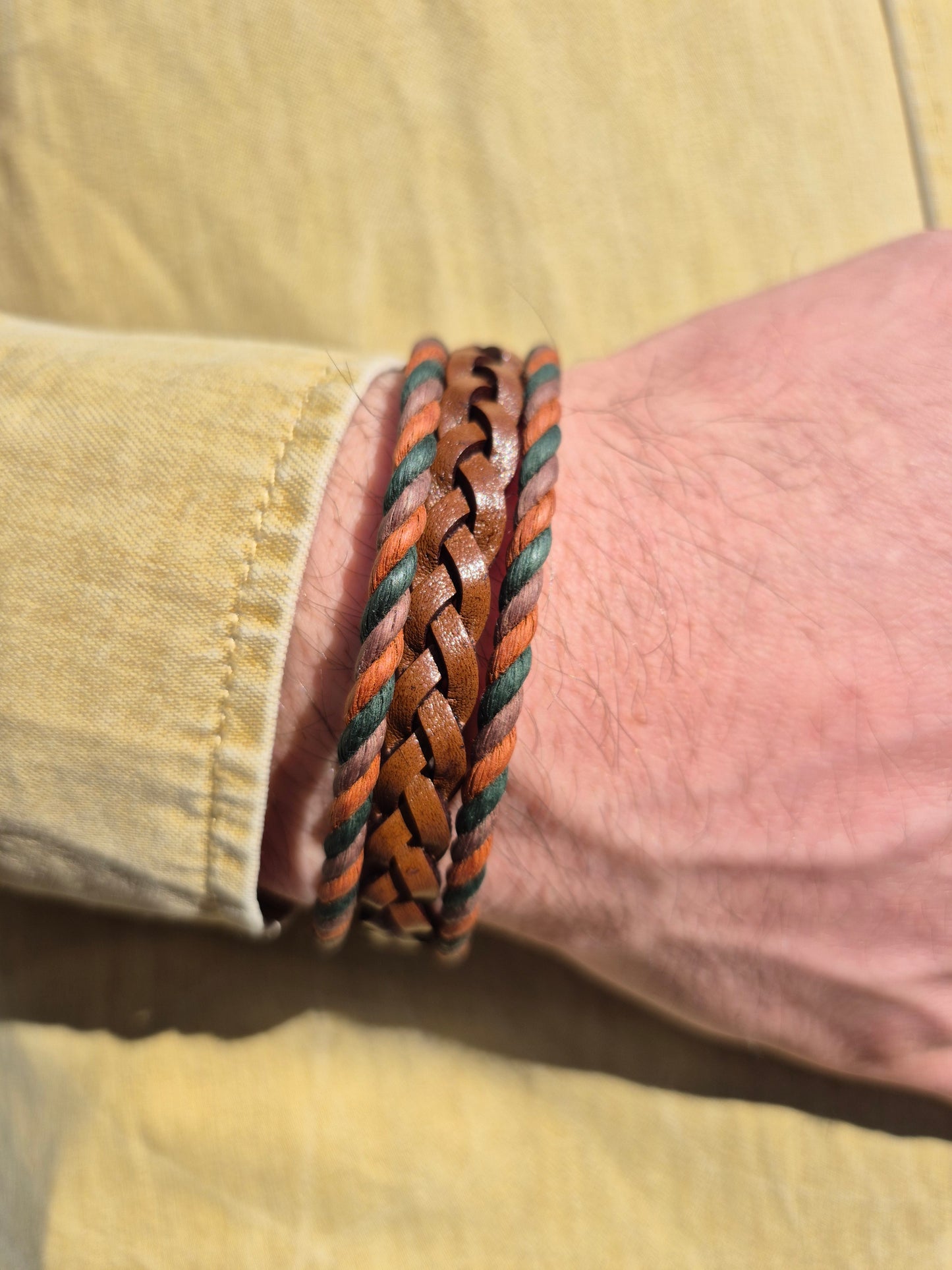 Lederarmband Braun geflochten 2 Kordeln