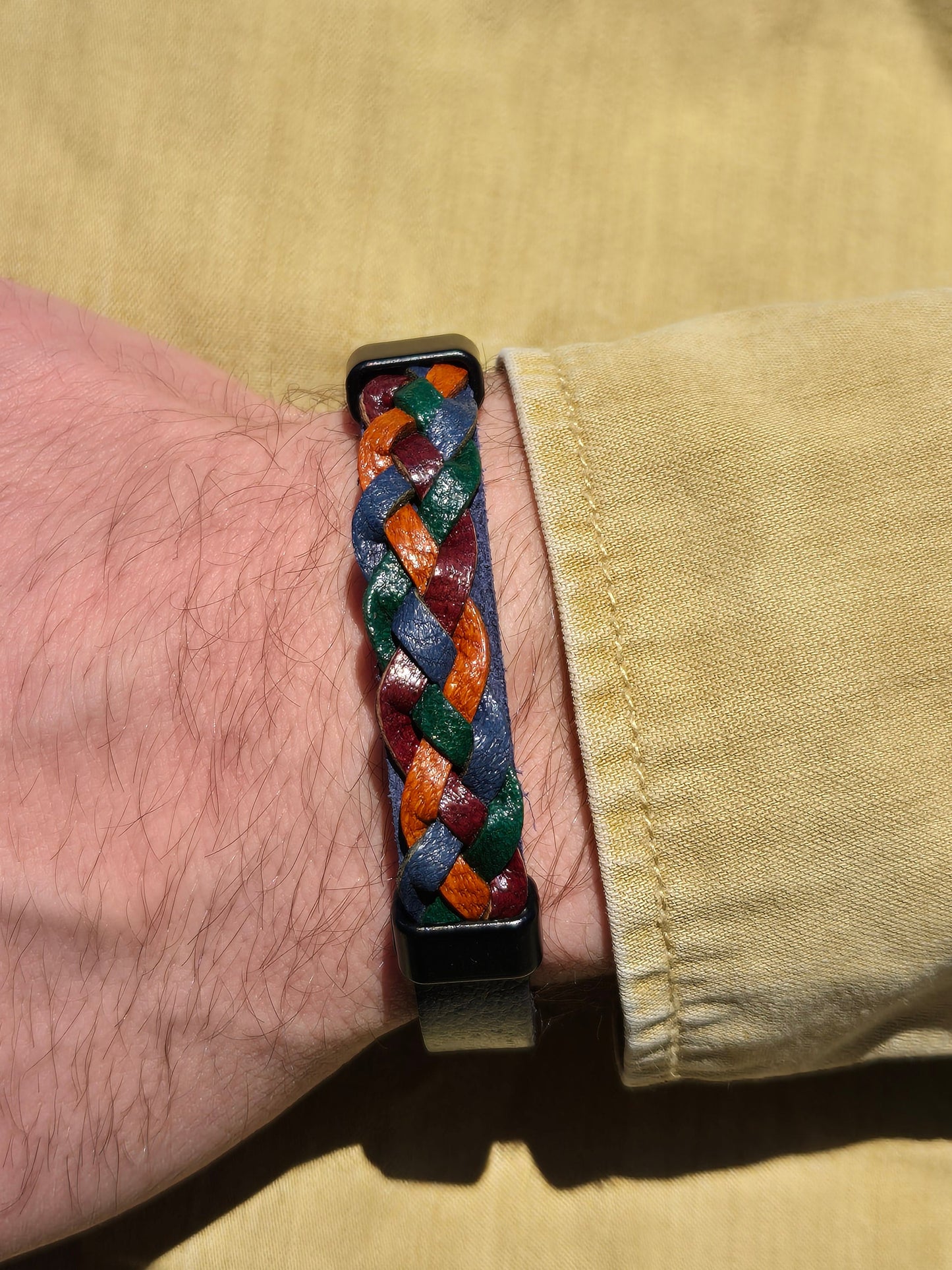 Lederarmband Dunkelblau Bunt geflochten