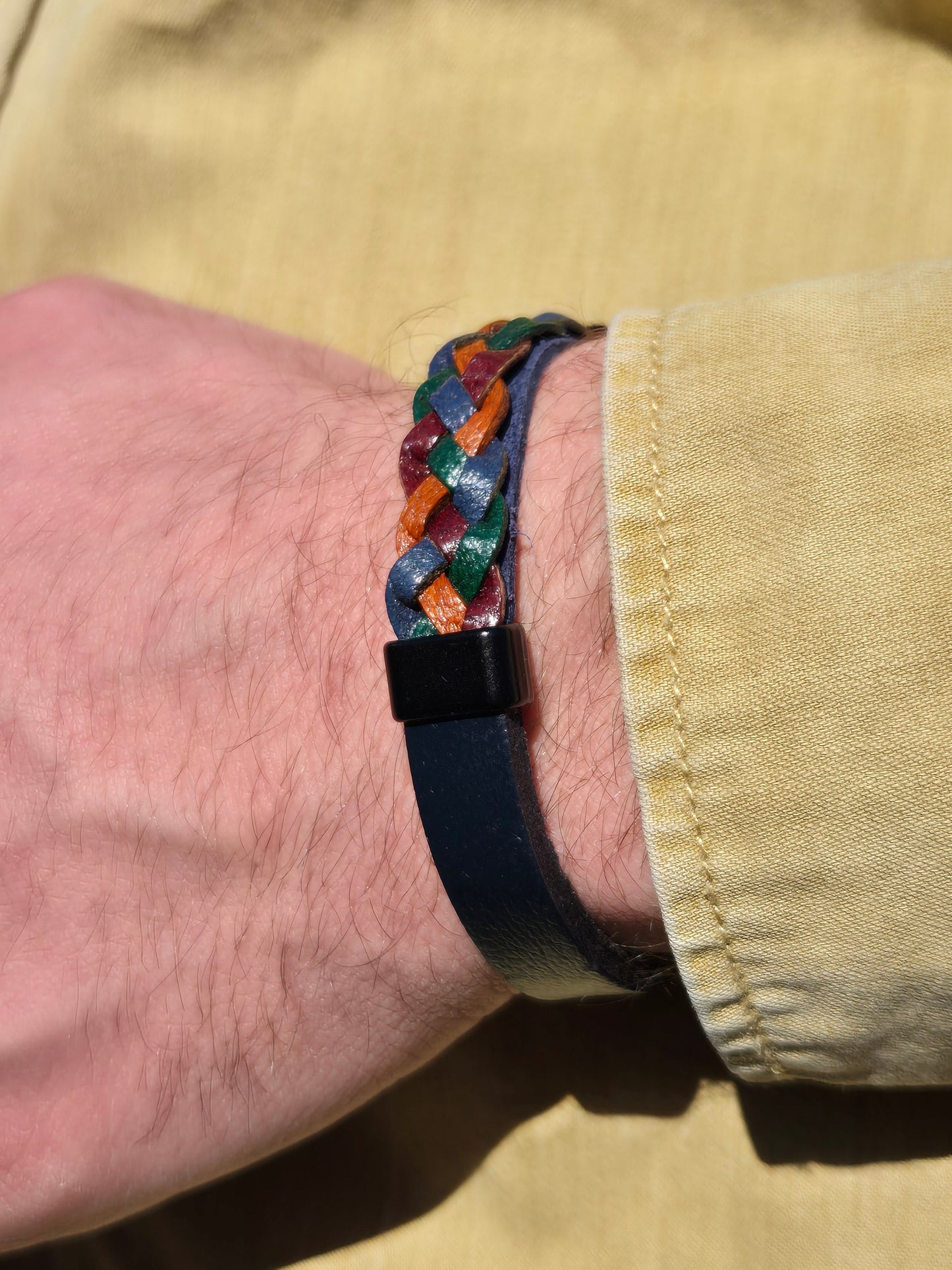 Lederarmband Dunkelblau Bunt geflochten