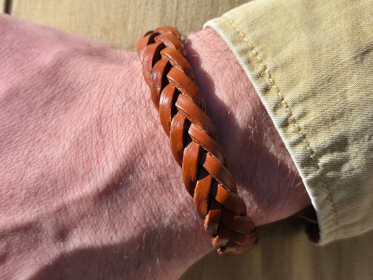 Lederarmband Hellbraun geflochten