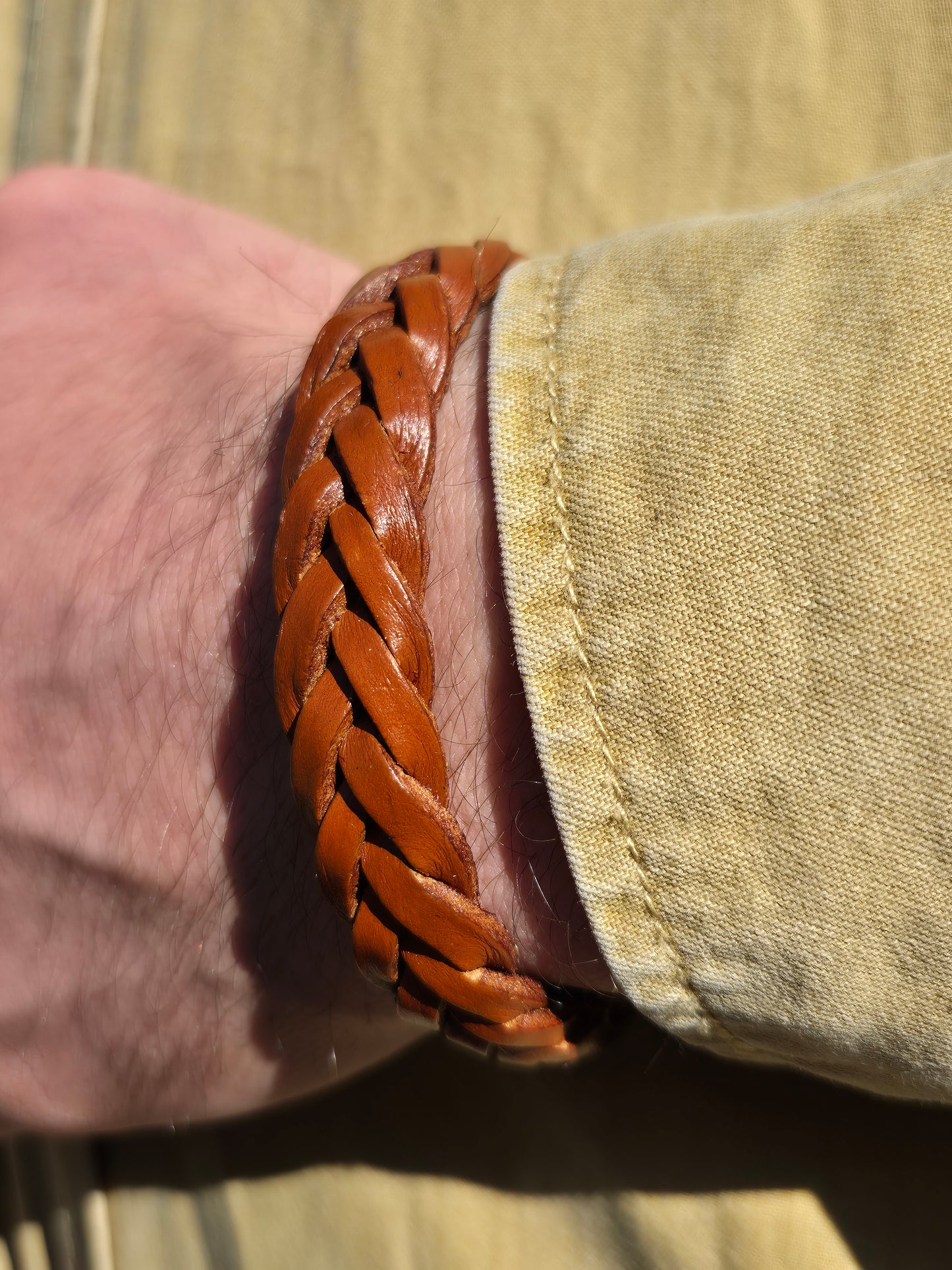 Lederarmband Hellbraun geflochten