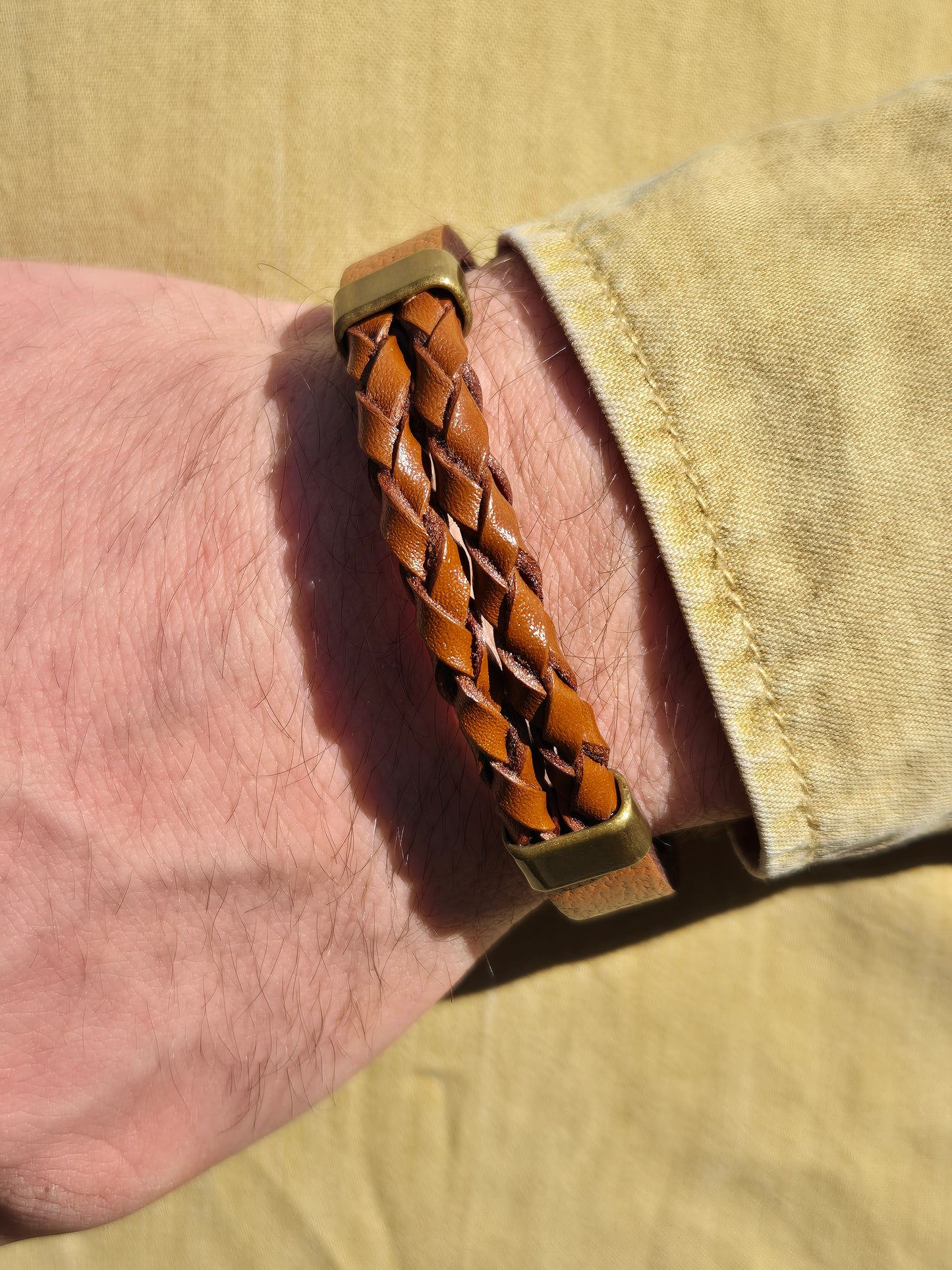 Lederarmband Hellbraun geflochten