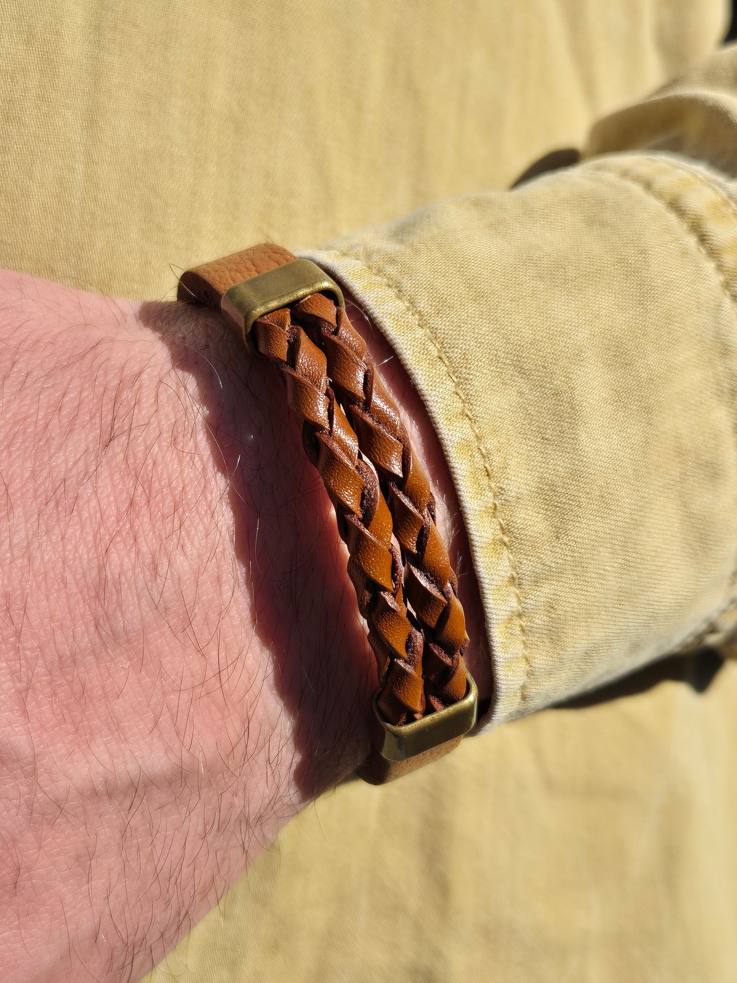Lederarmband Hellbraun geflochten