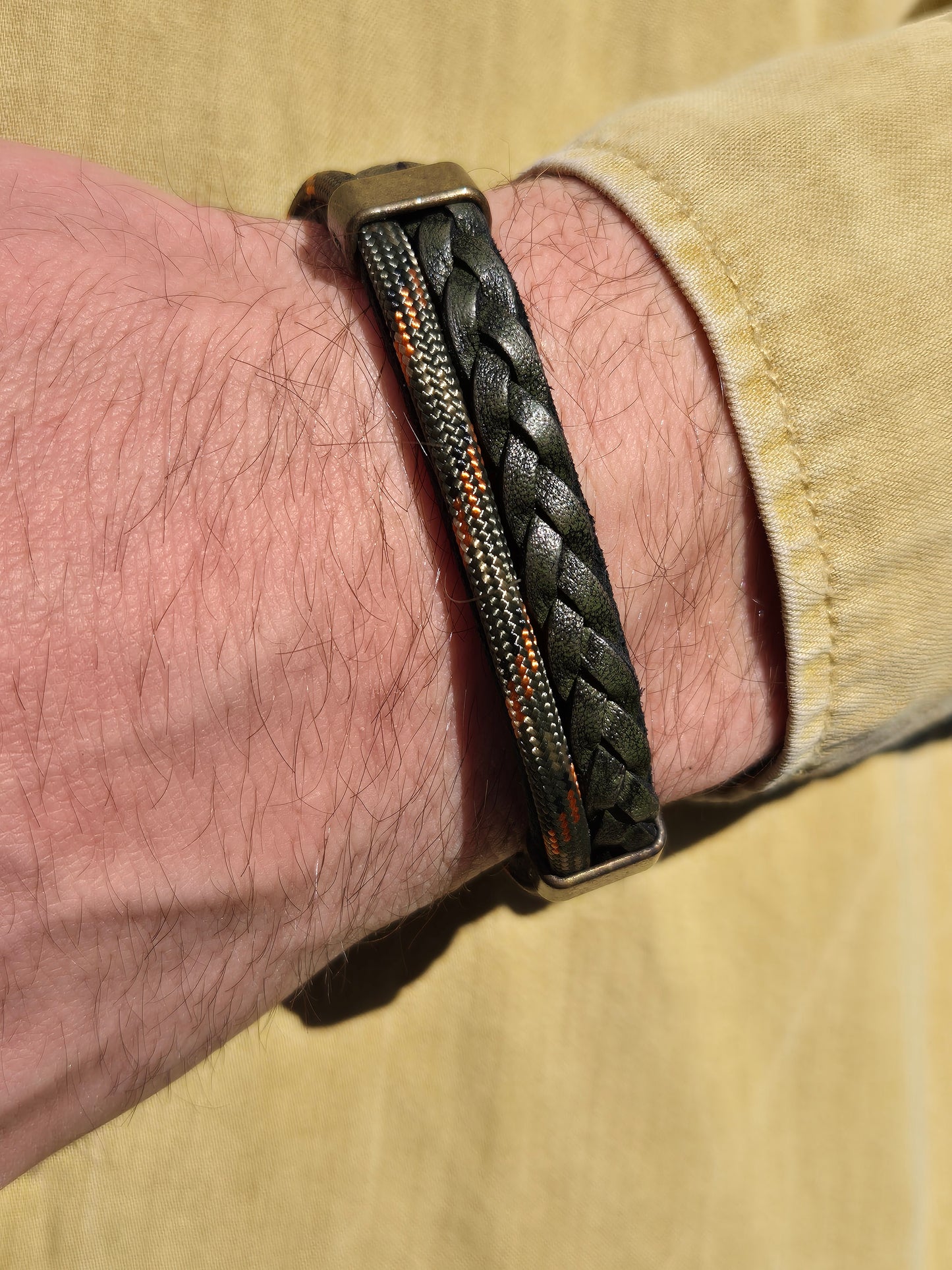 Lederarmband Grün Stoffkordel