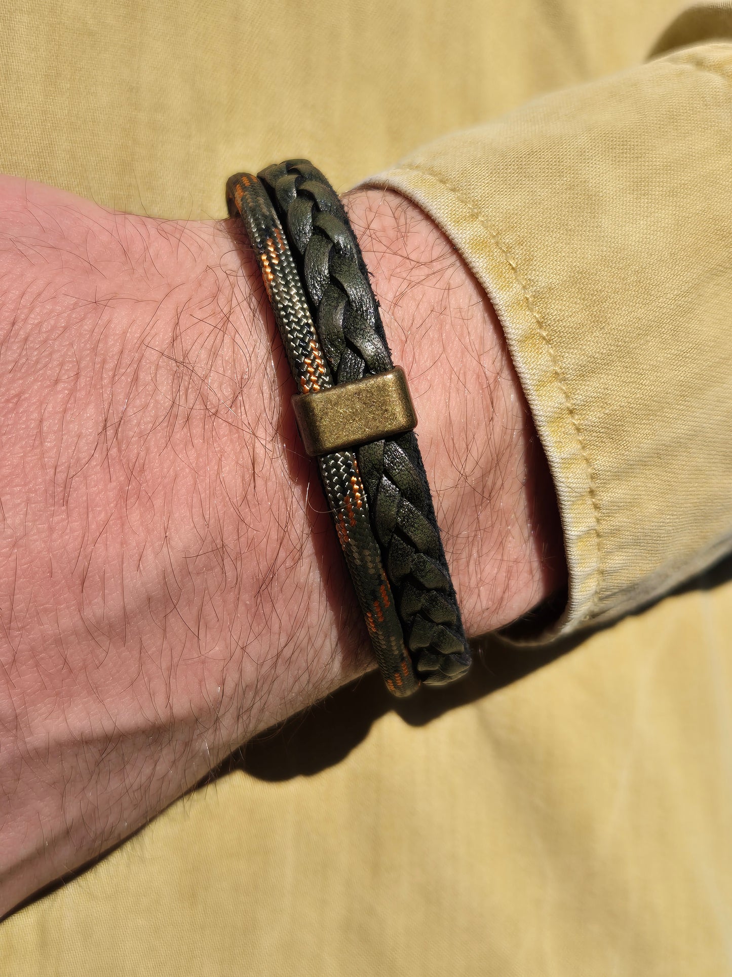 Lederarmband Grün Stoffkordel