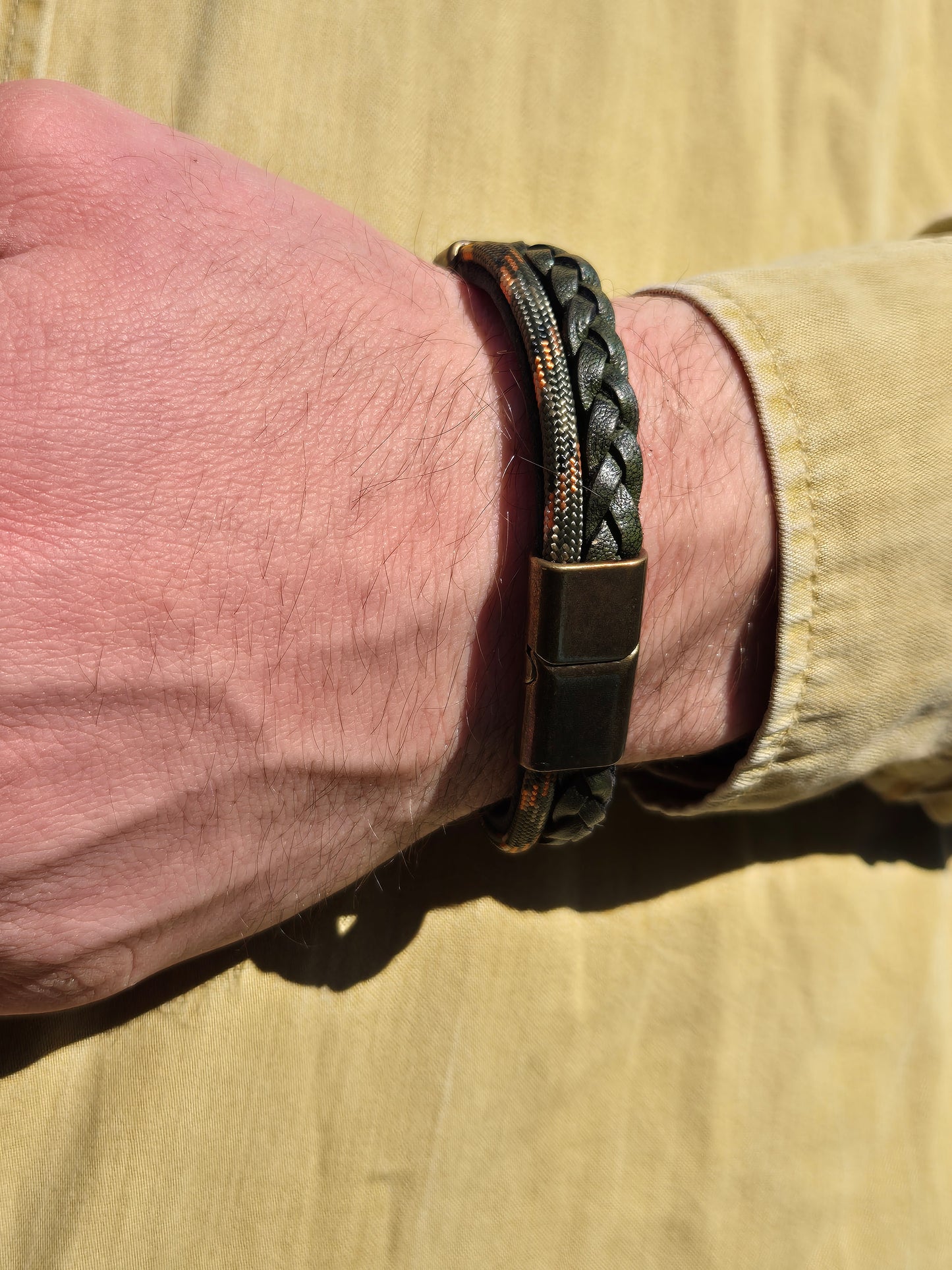 Lederarmband Grün Stoffkordel