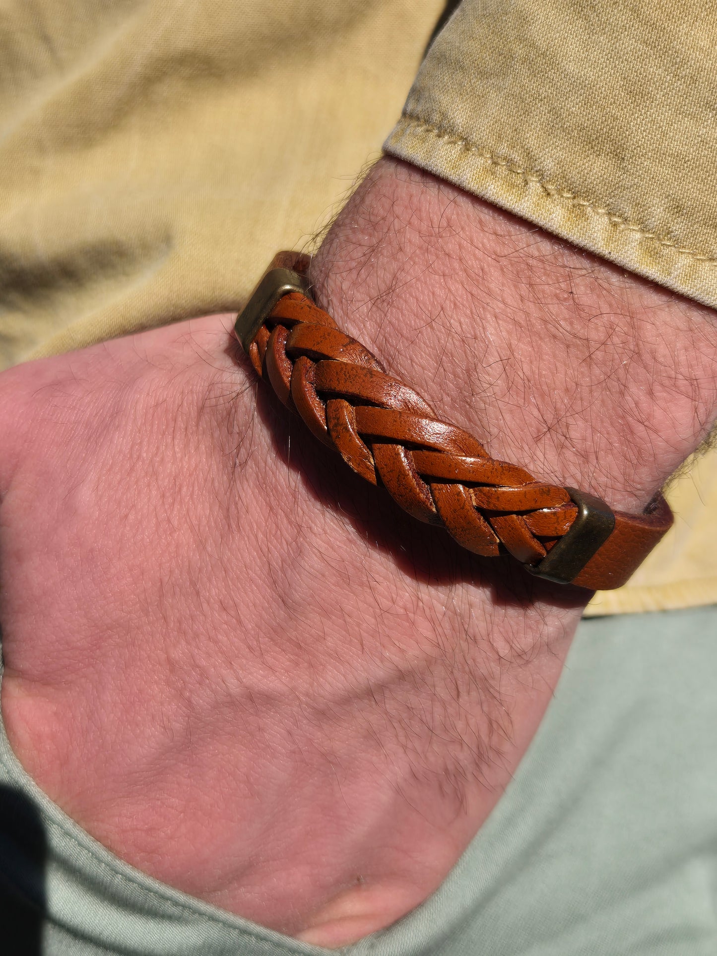 Lederarmband Hellbraun geflochten