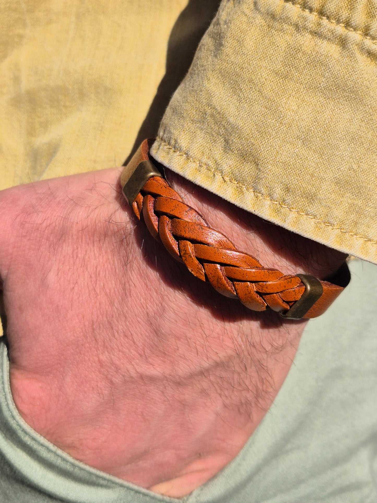 Lederarmband Hellbraun geflochten