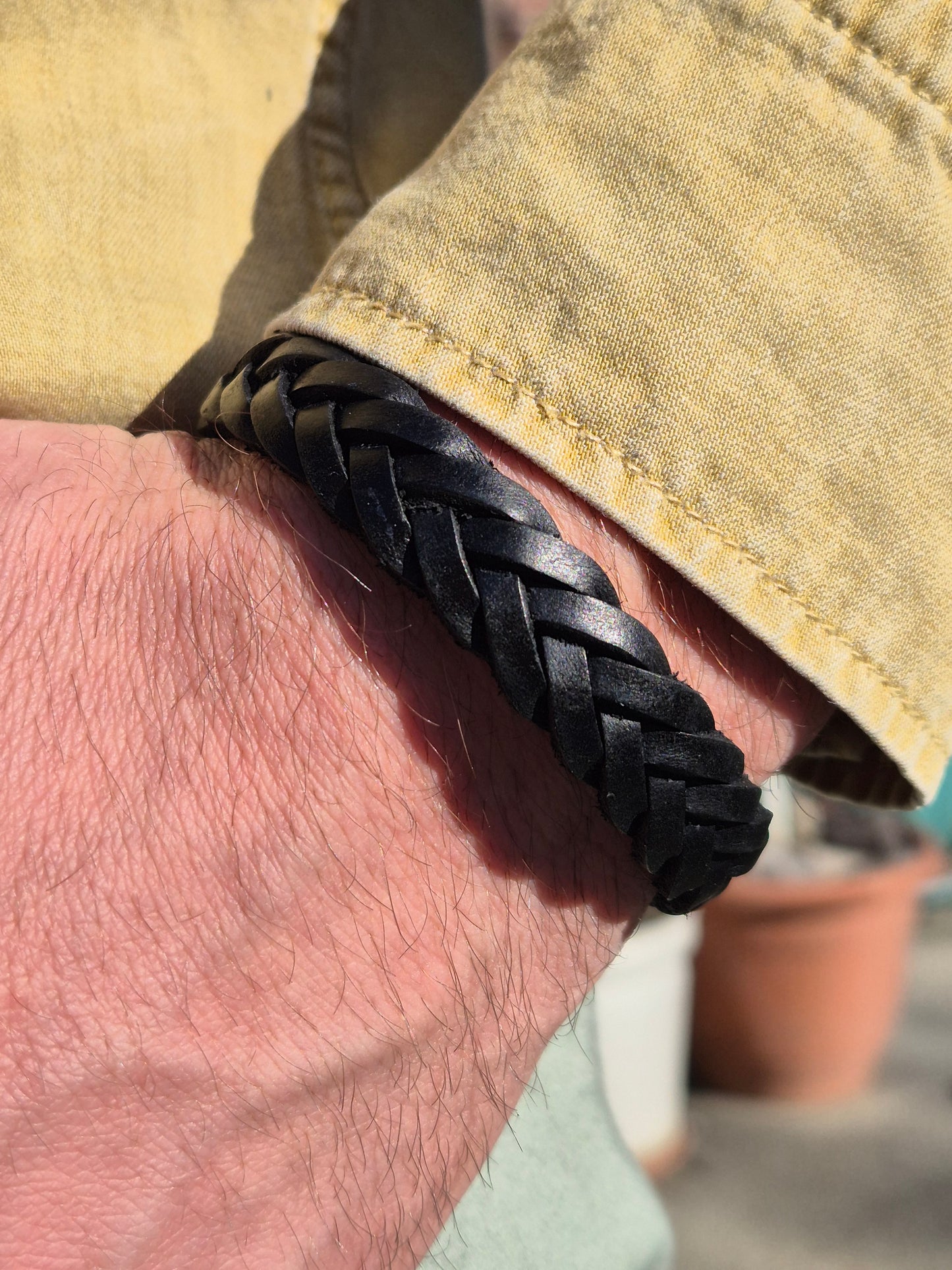 Lederarmband Schwarz geflochten