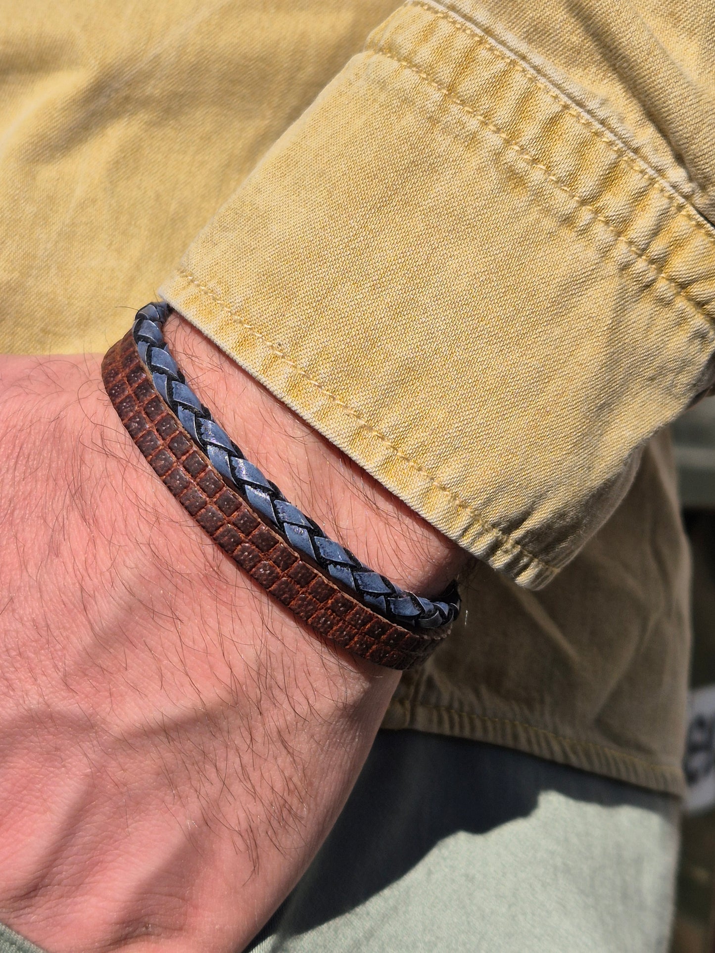 Lederarmband Dunkelbraun Blau