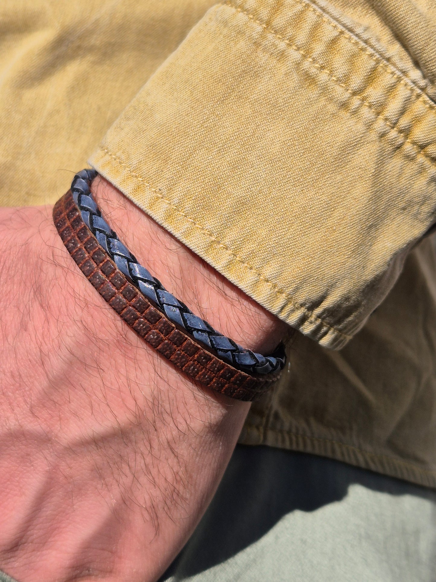 Lederarmband Dunkelbraun Blau