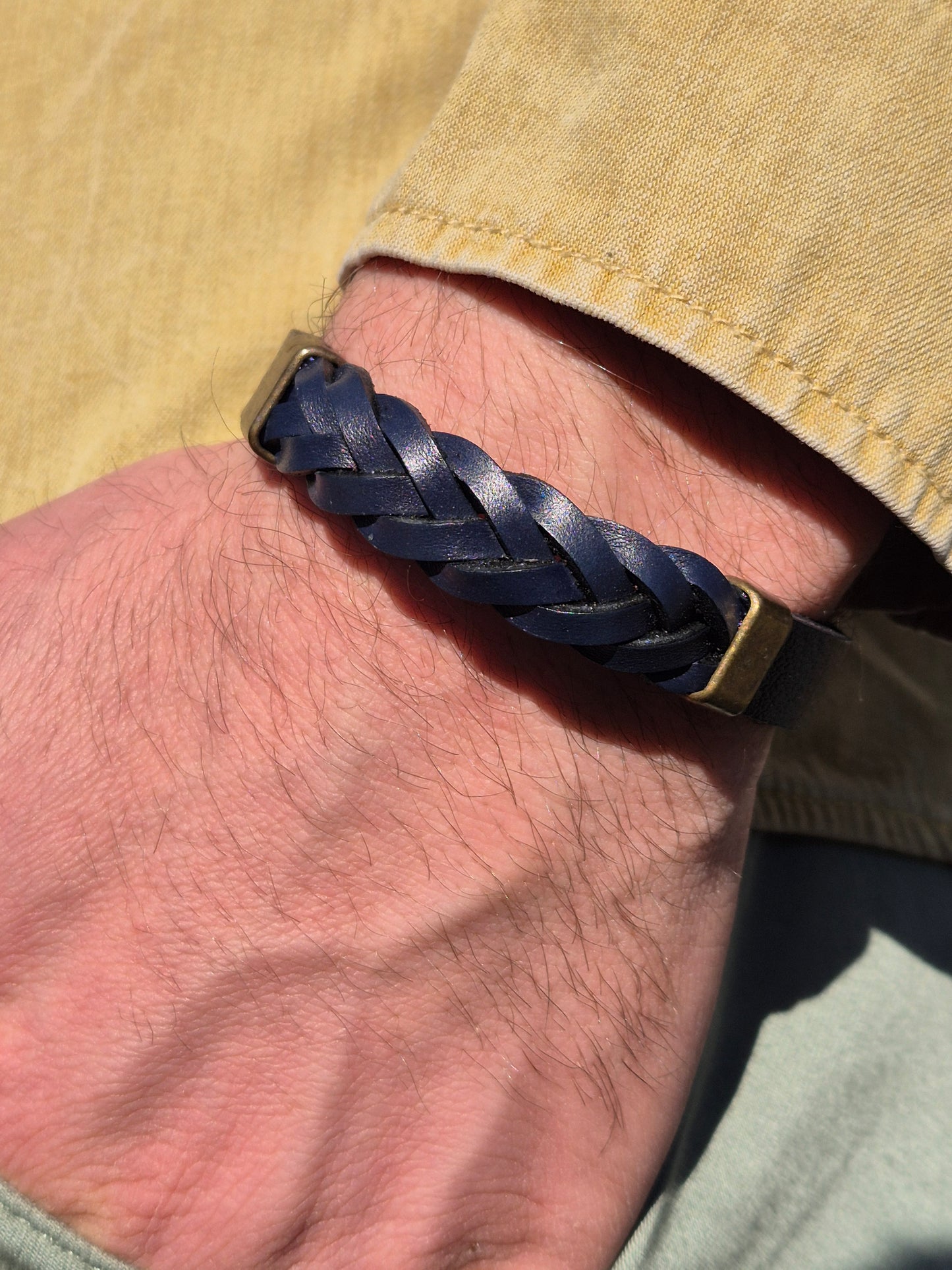 Lederarmband Schwarz Dunkelblau geflochten