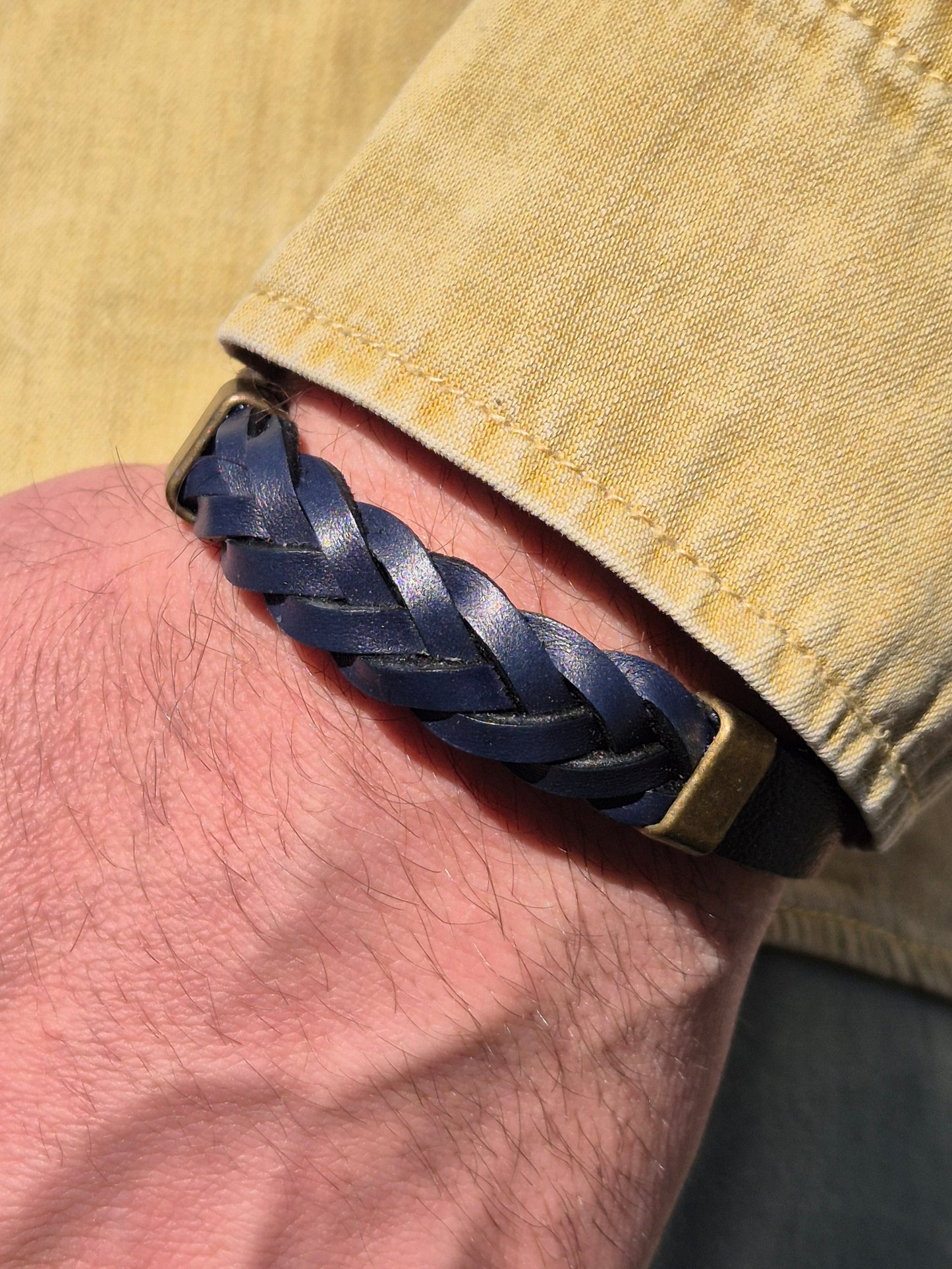 Lederarmband Schwarz Dunkelblau geflochten
