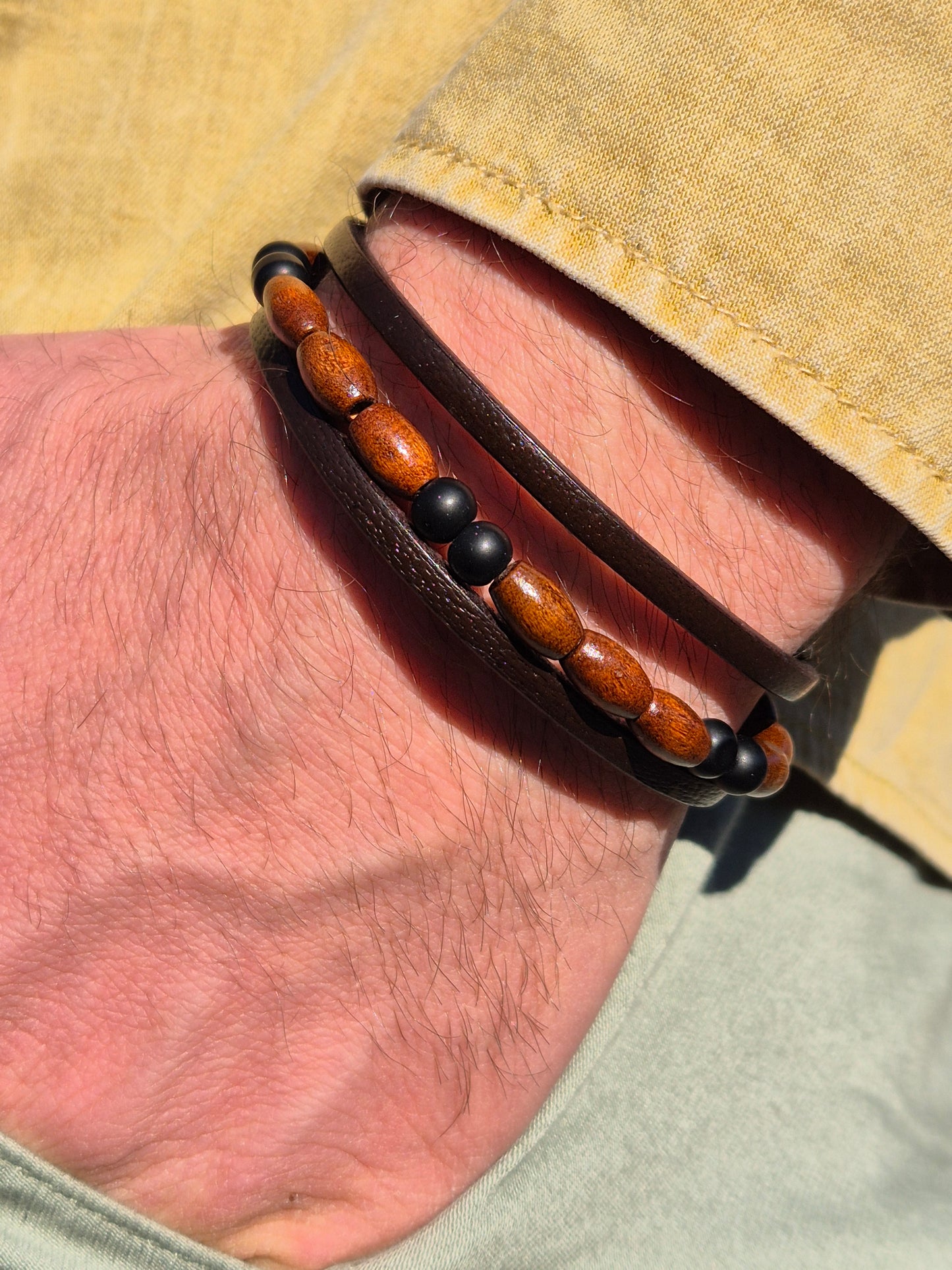 Lederarmband Holzperlen
