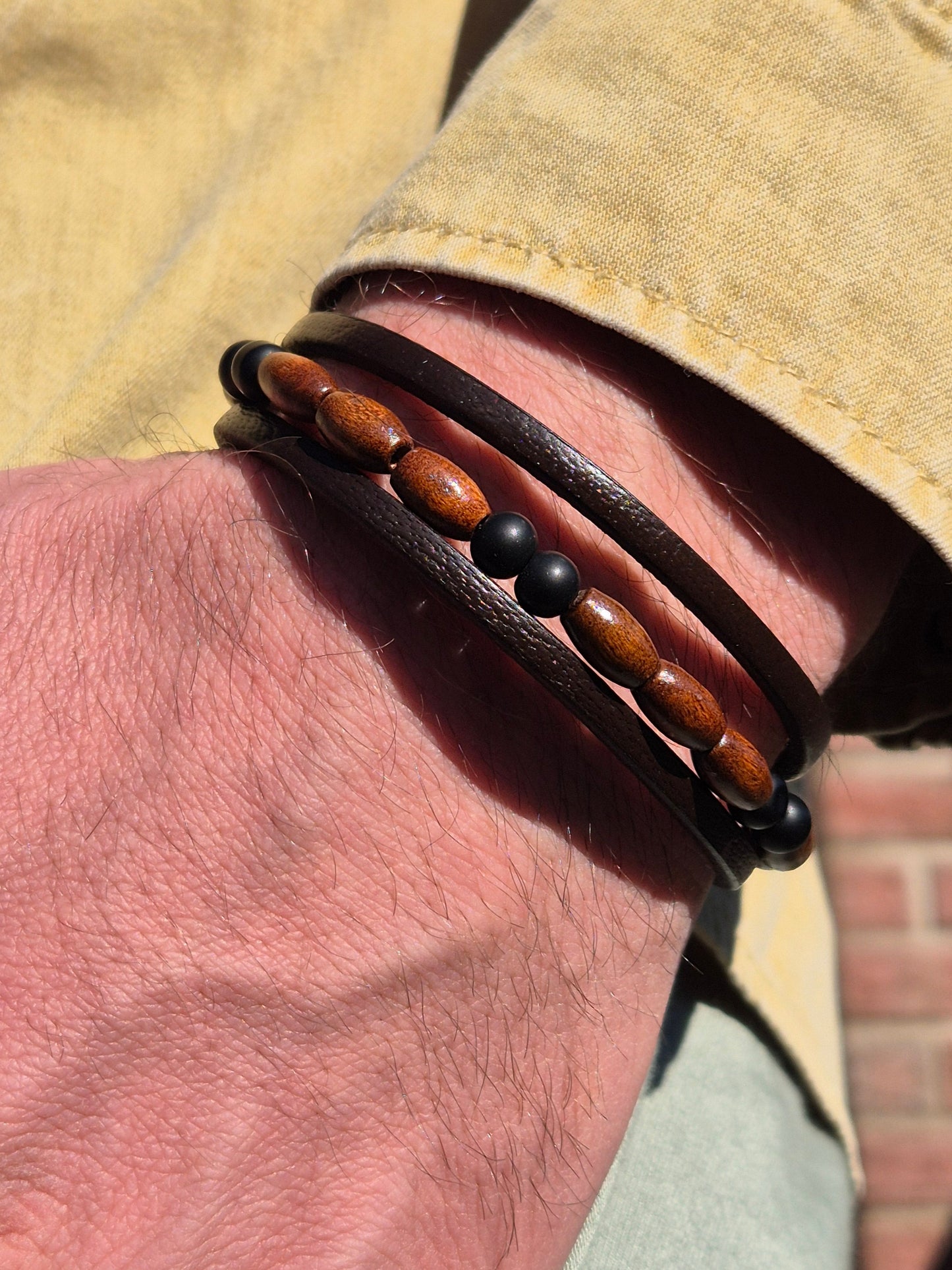 Lederarmband Holzperlen