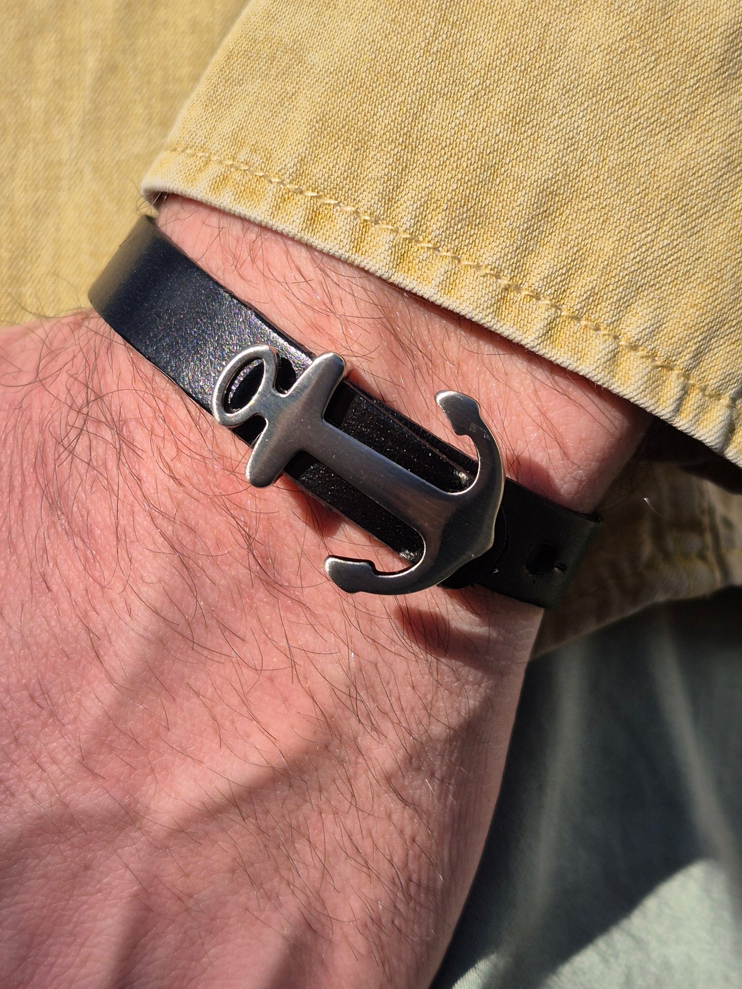 Lederarmband Schwarz Edelstahlanker