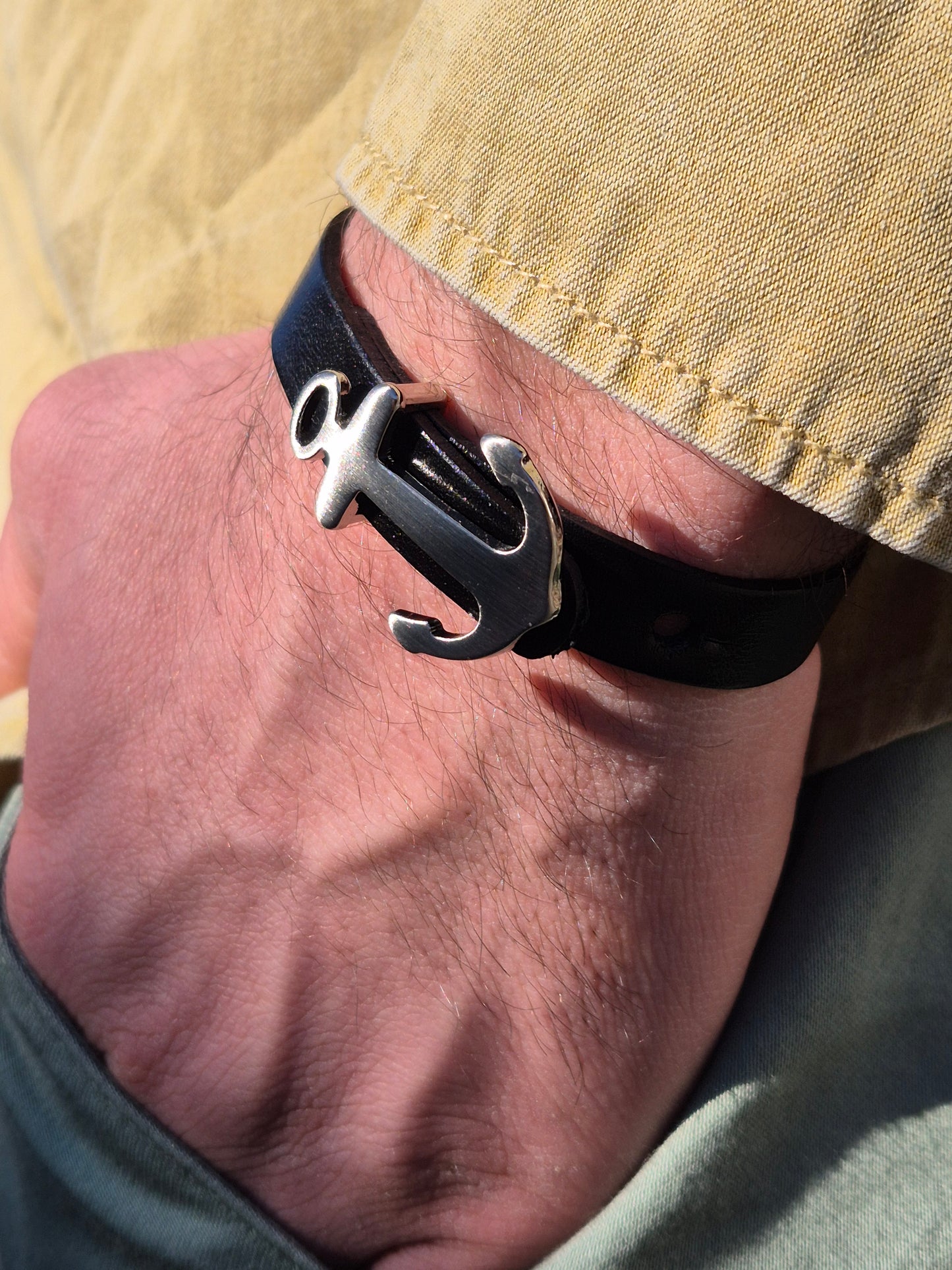 Lederarmband Schwarz Edelstahlanker