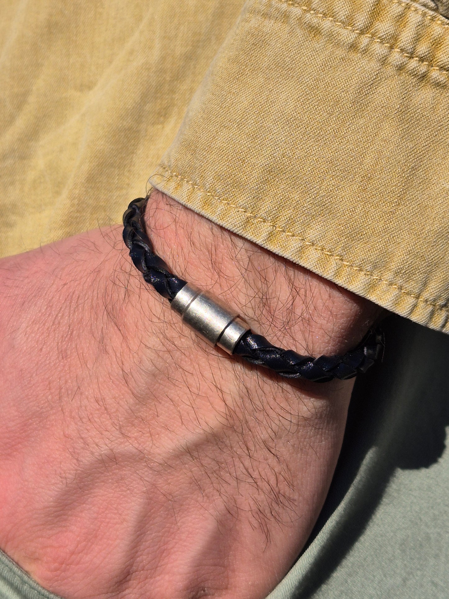 Lederarmband Dunkelblau geflochten