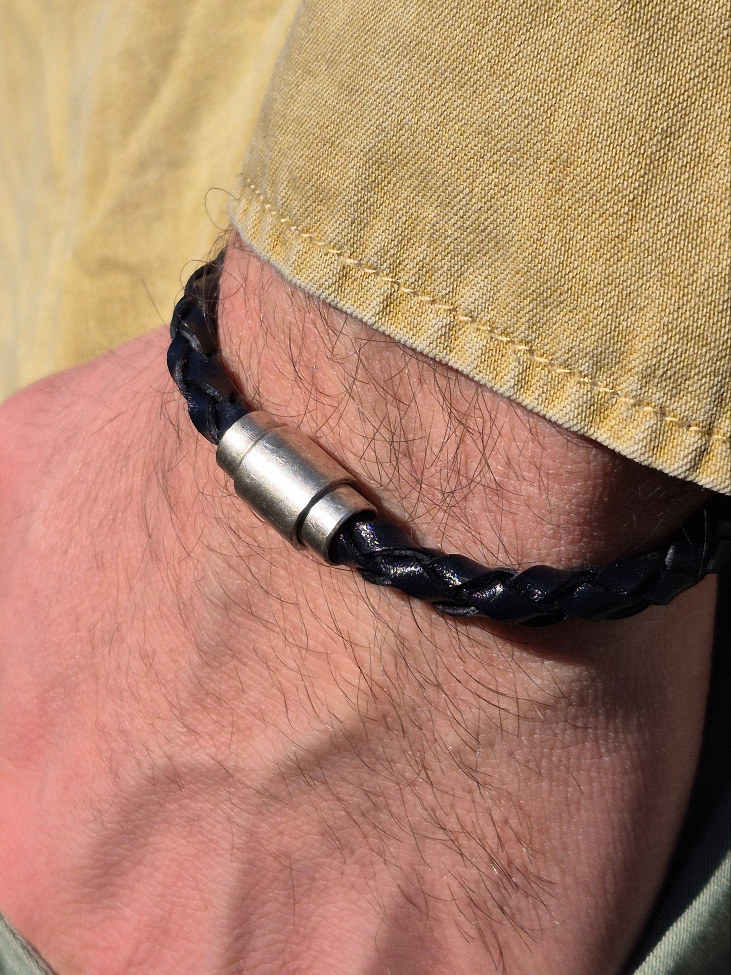 Lederarmband Dunkelblau geflochten
